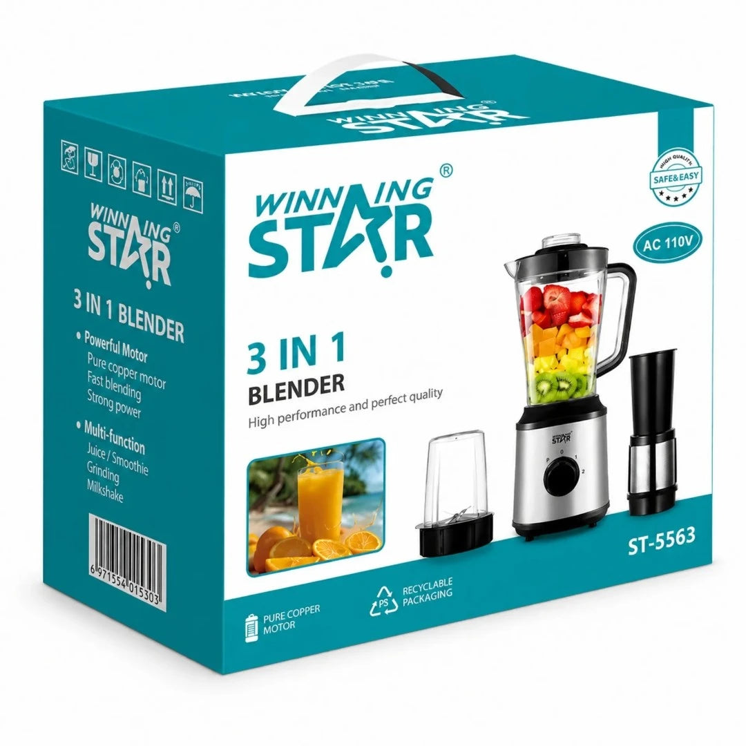 Licuadora 3 En 1 Winning Star 1.8L Con Exprimidor Y Triturador ST-5563