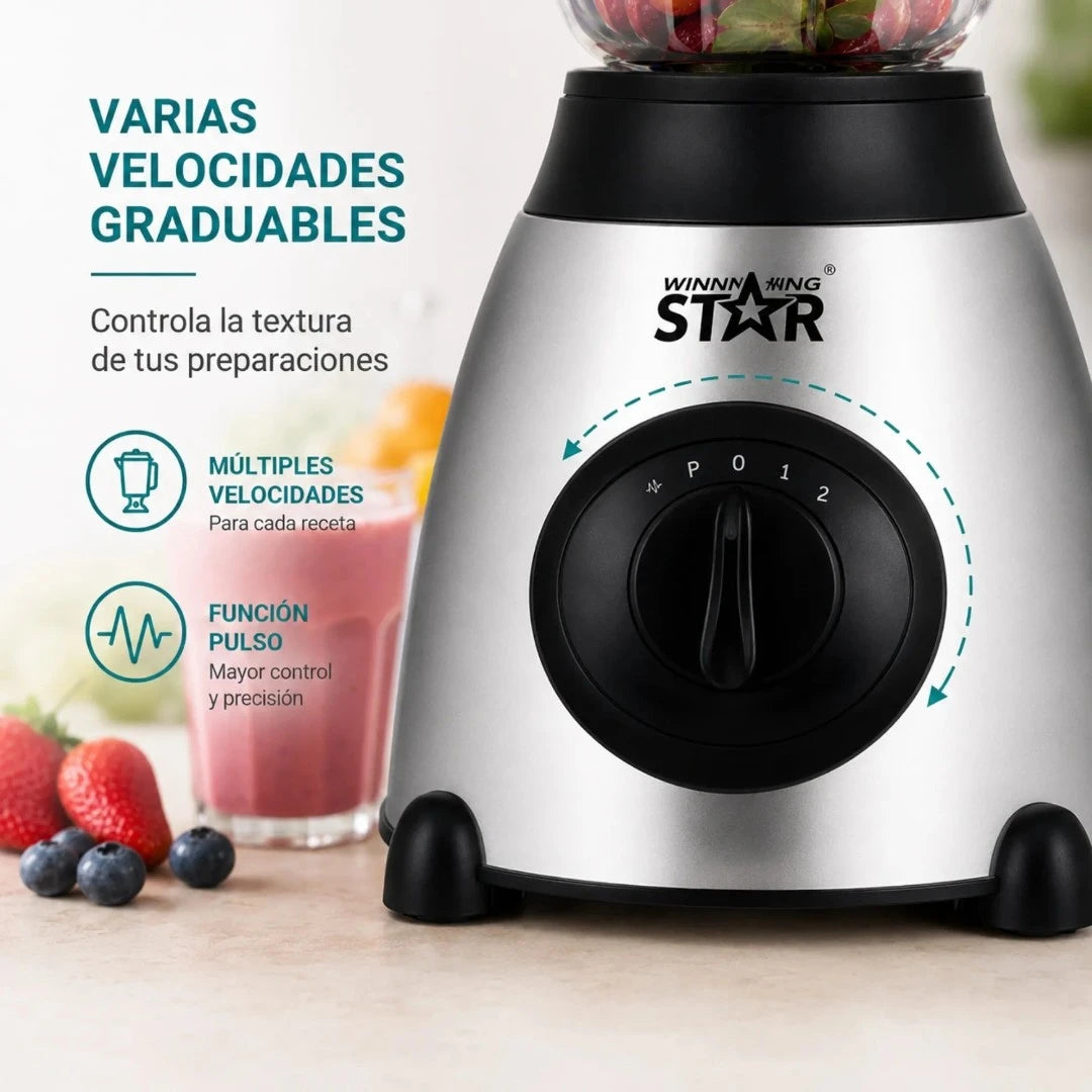 Licuadora 2 En 1 Winning Star 1.5L Con Triturador Y Vaso De Vidrio ST-2081