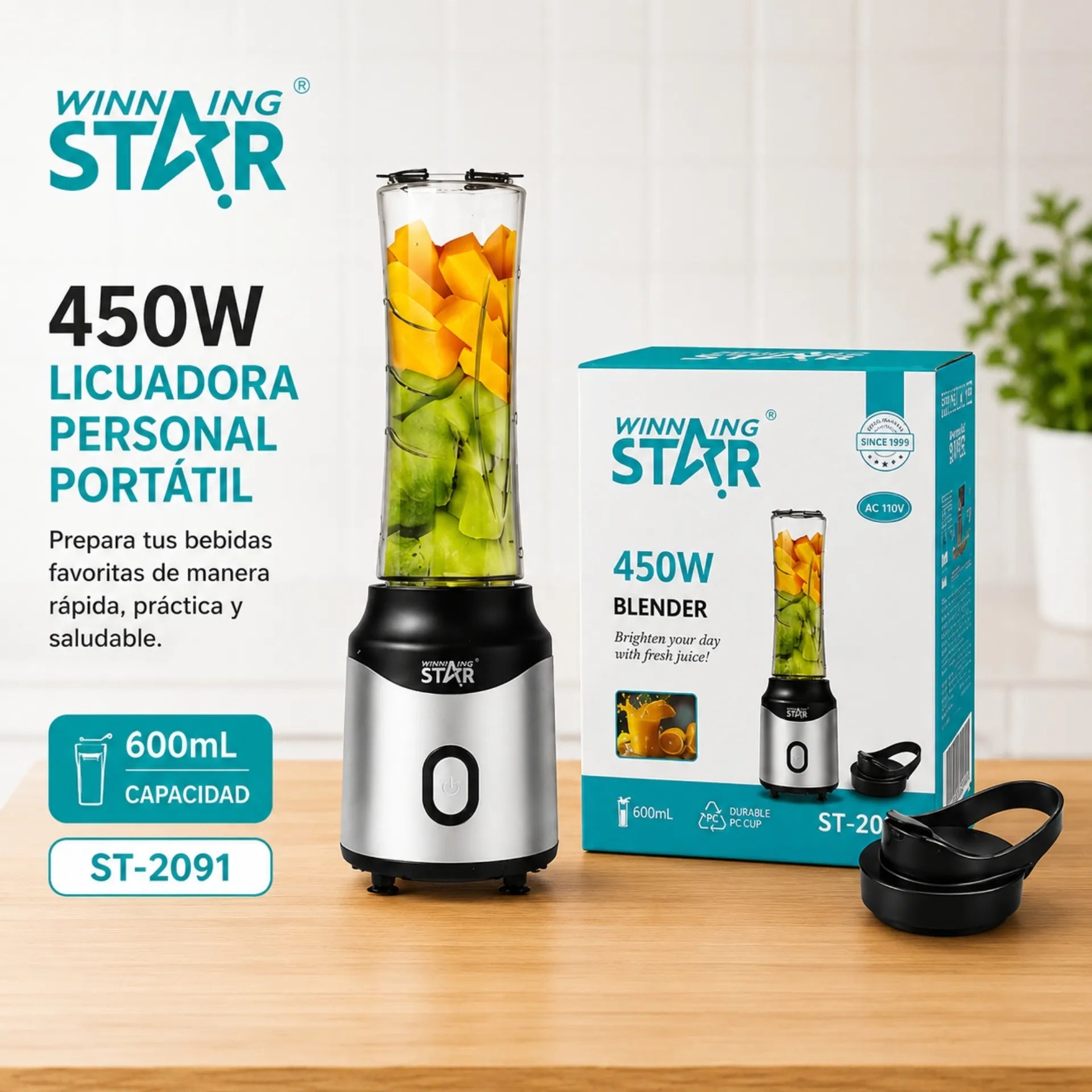 Licuadora Personal Portátil Winning Star 600ml Con Vaso Deportivo ST-2091