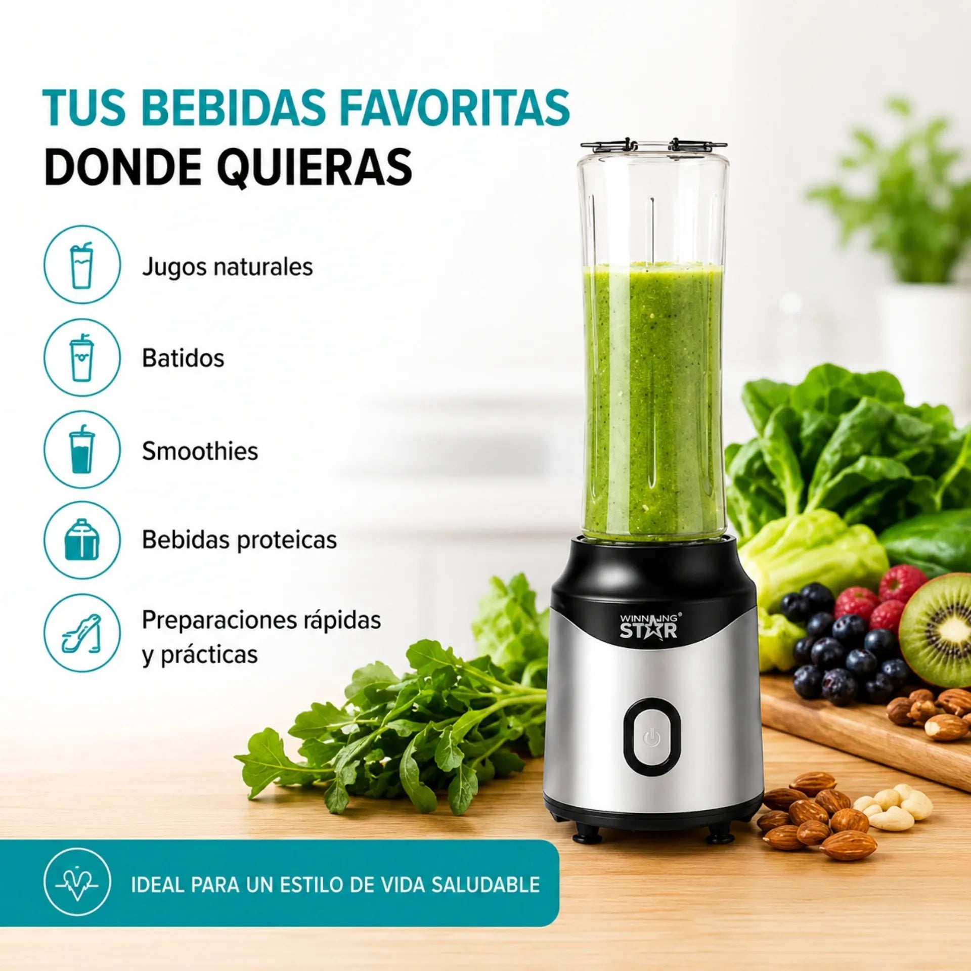 Licuadora Personal Portátil Winning Star 600ml Con Vaso Deportivo ST-2091