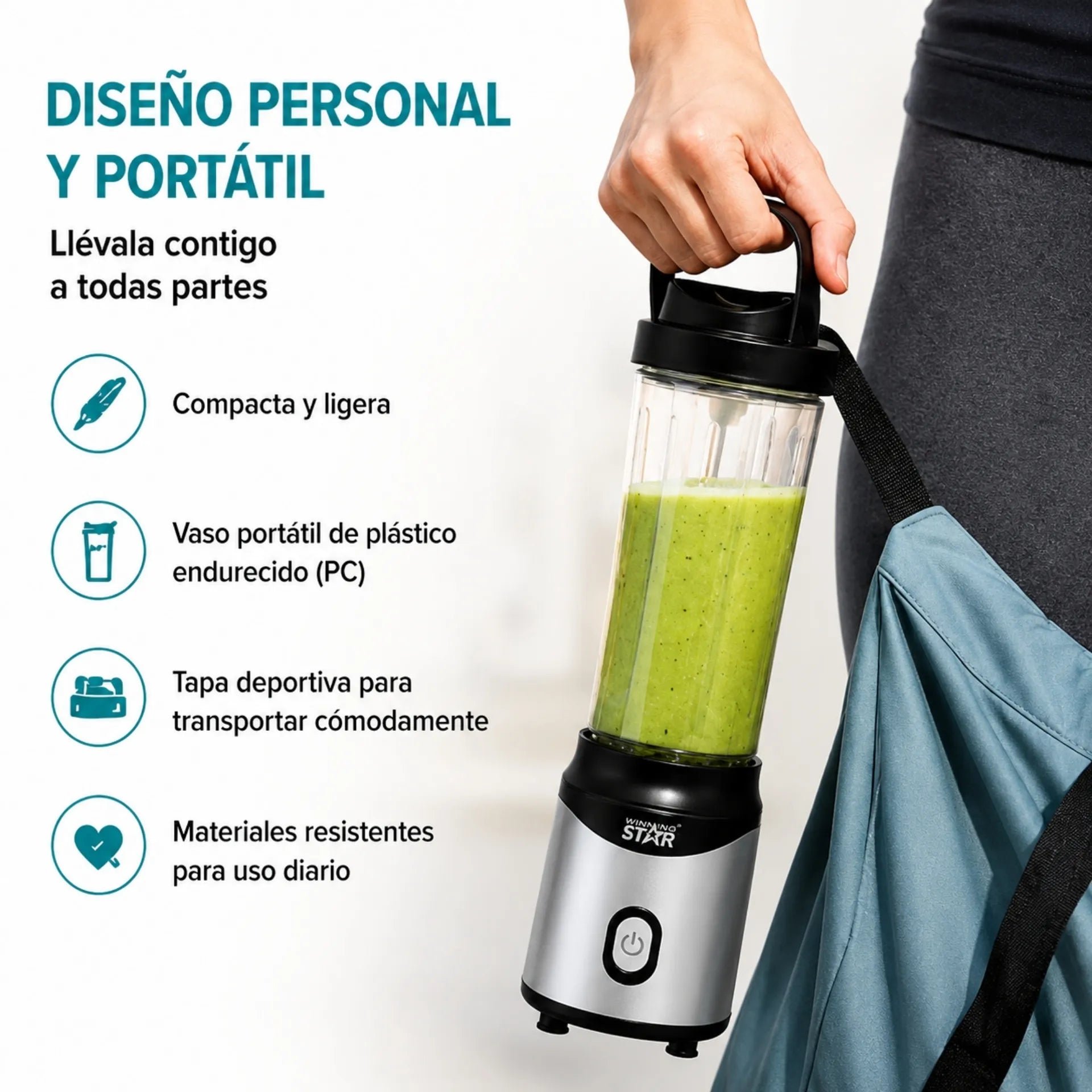 Licuadora Personal Portátil Winning Star 600ml Con Vaso Deportivo ST-2091