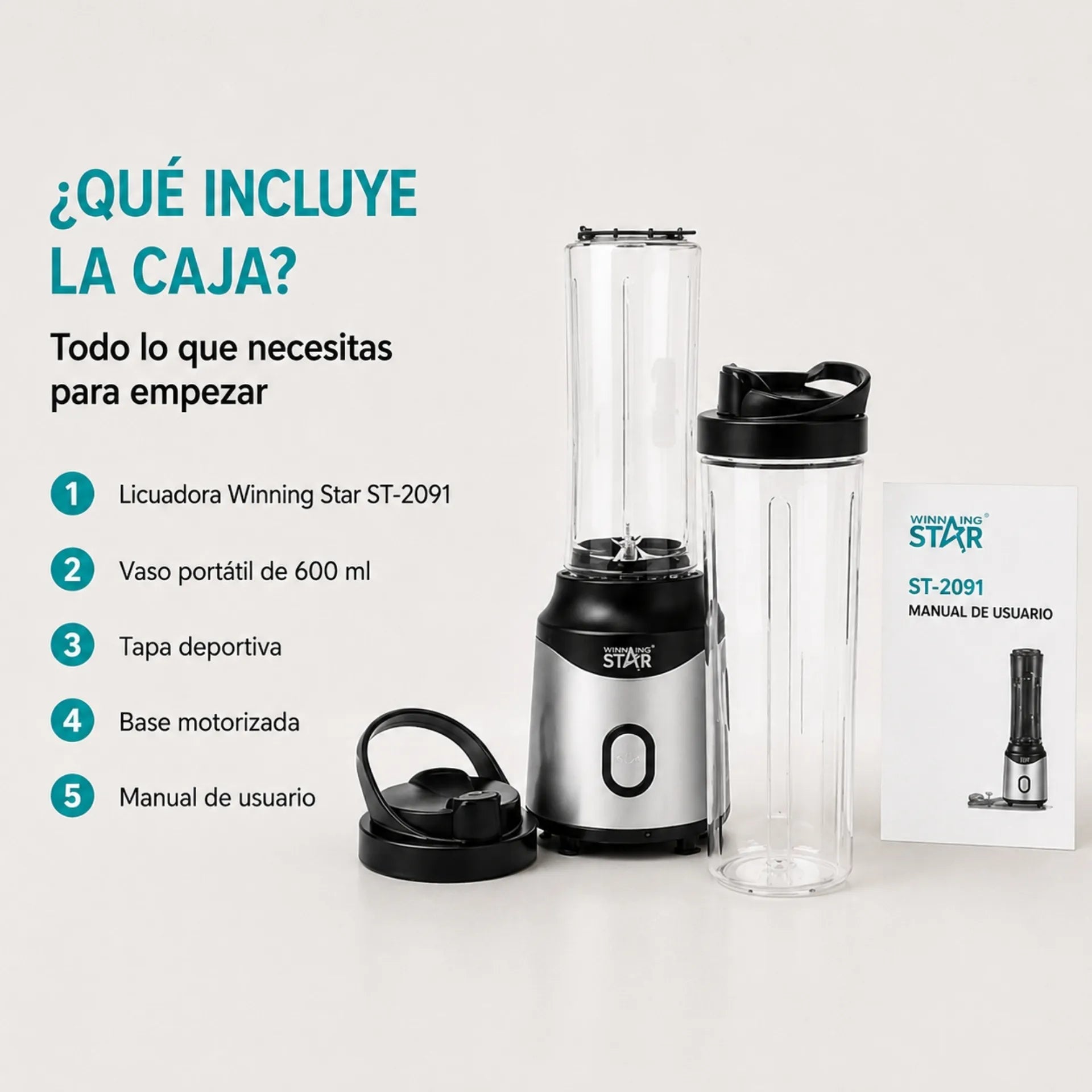 Licuadora Personal Portátil Winning Star 600ml Con Vaso Deportivo ST-2091