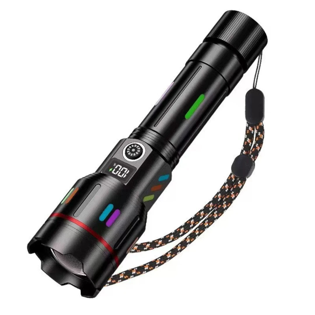 Linterna LED Recargable Con Zoom Telescópico 5 Modos De Luz Y Función Powerbank Resistente Al Agua Baihuo City MY-7643