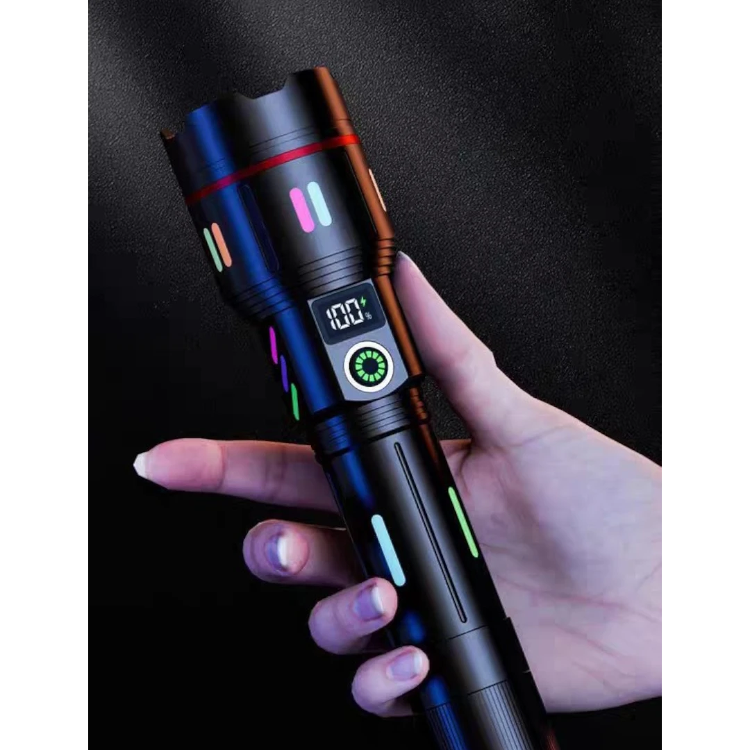 Linterna LED Recargable Con Zoom Telescópico 5 Modos De Luz Y Función Powerbank Resistente Al Agua Baihuo City MY-7643