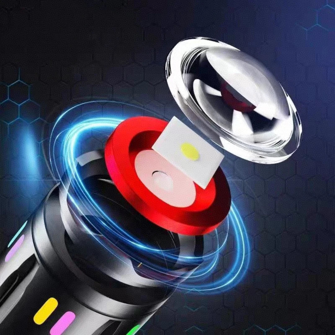 Linterna LED Recargable Con Zoom Telescópico 5 Modos De Luz Y Función Powerbank Resistente Al Agua Baihuo City MY-7643