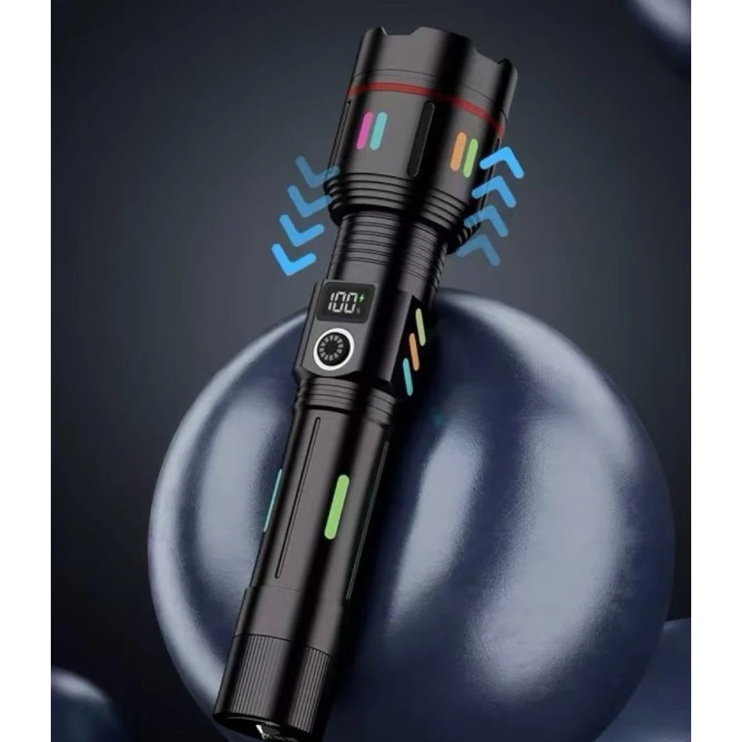 Linterna LED Recargable Con Zoom Telescópico 5 Modos De Luz Y Función Powerbank Resistente Al Agua Baihuo City MY-7643