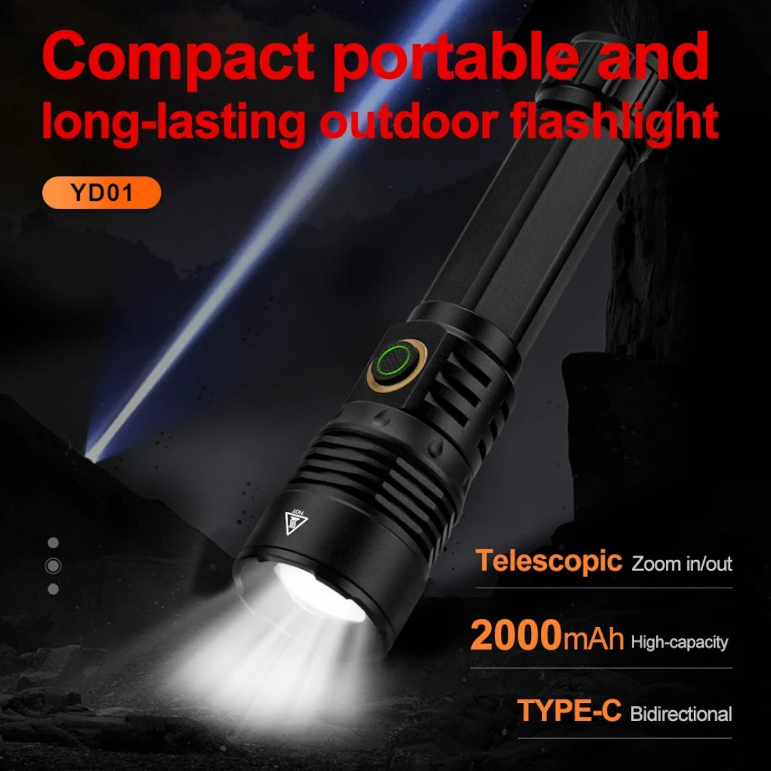 Linterna LED Recargable Con Zoom Telescópico Ajustable Y Función Powerbank Resistente Al Agua Baihuo City MY-7647