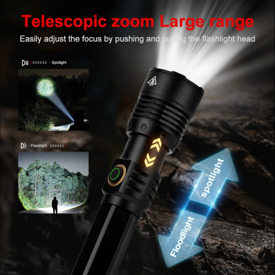 Linterna LED Recargable Con Zoom Telescópico Ajustable Y Función Powerbank Resistente Al Agua Baihuo City MY-7647