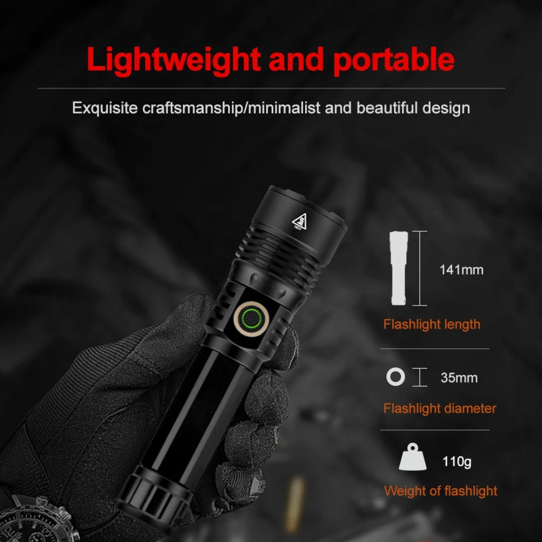 Linterna LED Recargable Con Zoom Telescópico Ajustable Y Función Powerbank Resistente Al Agua Baihuo City MY-7647