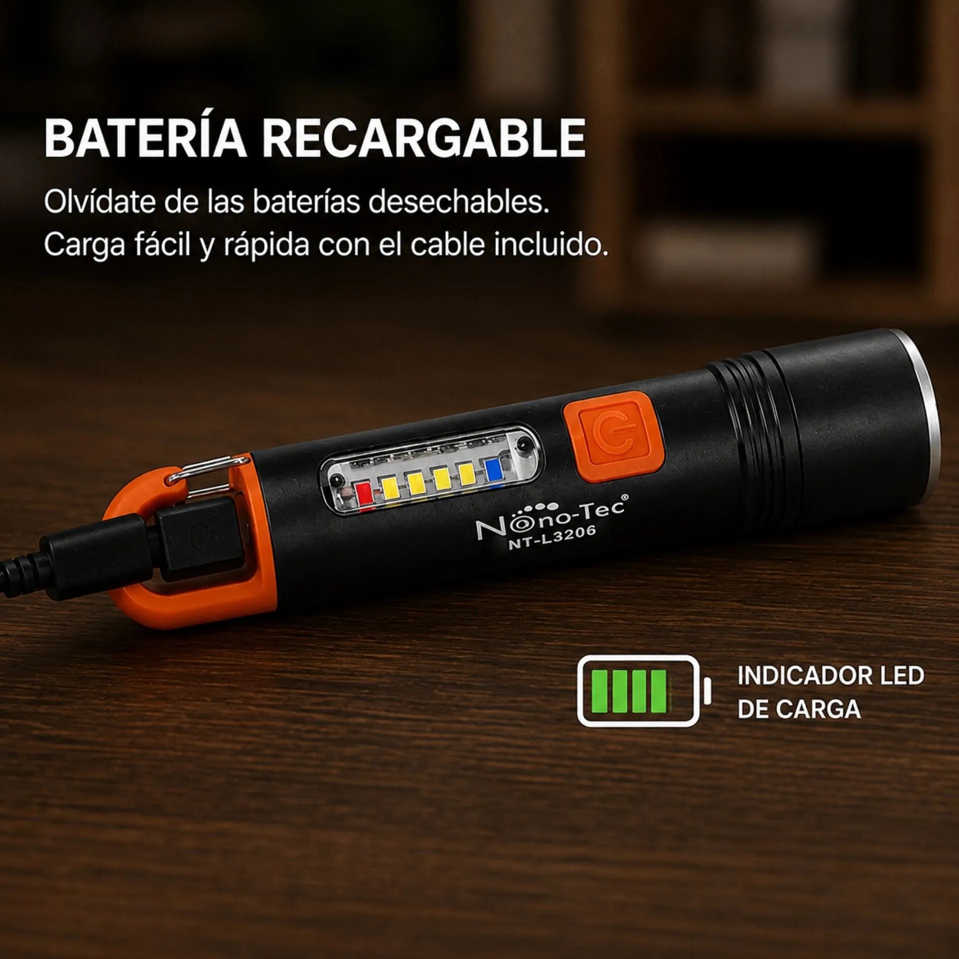 Linterna LED Recargable Nano-Tec 8W Con Zoom De Hasta 2.5 Km Y 3 Modos De Luz NT-L3205