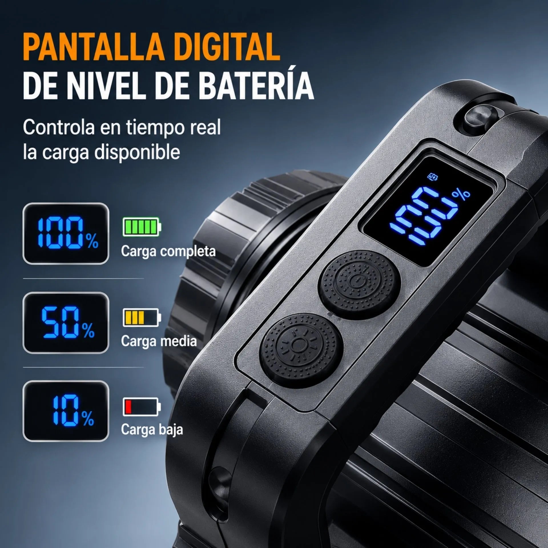 Linterna LED Recargable Nano-Tec 15W Power Bank, Pantalla Digital Alcance De4 Km NT-L3226