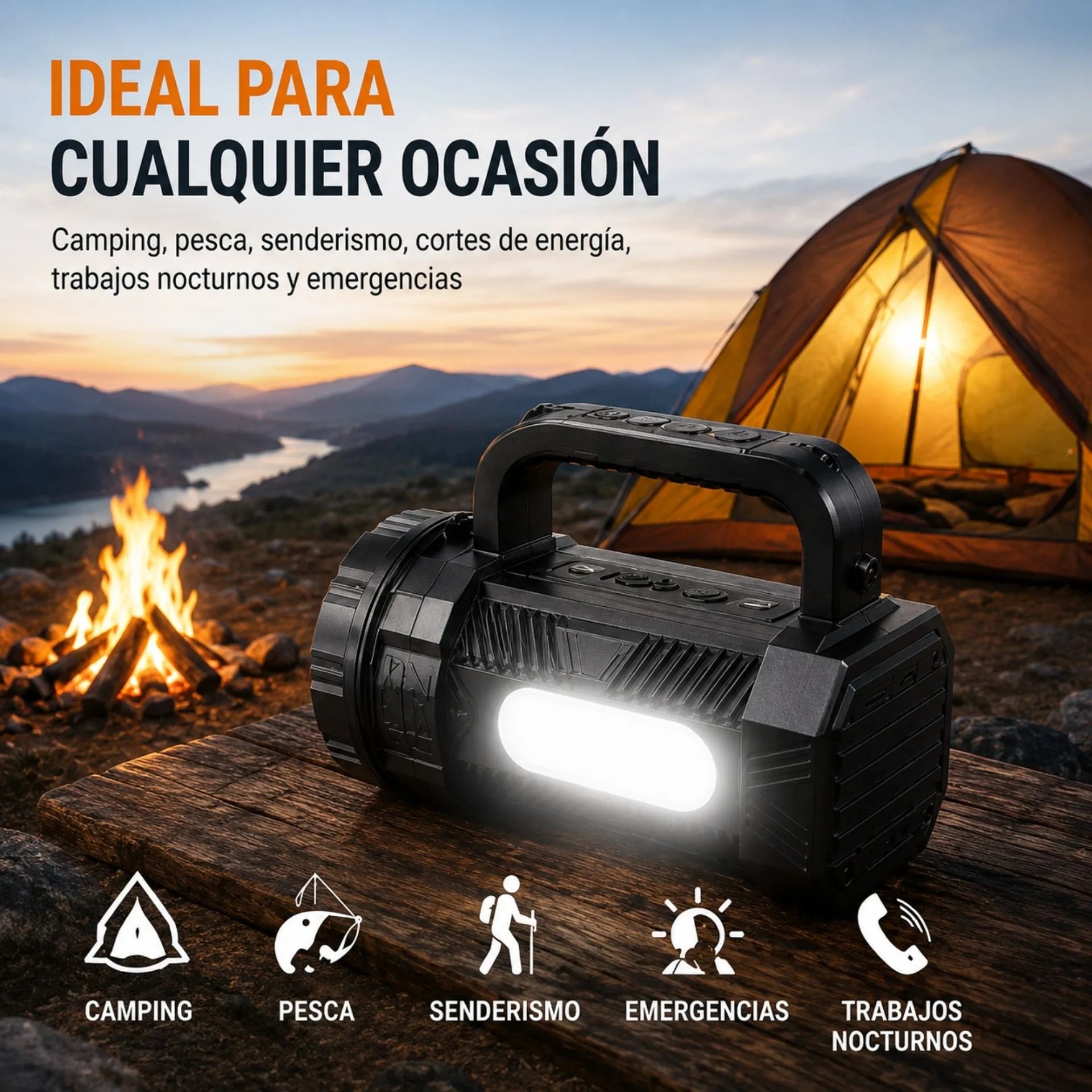 Linterna LED Recargable Nano-Tec 15W Power Bank, Pantalla Digital Alcance De4 Km NT-L3226