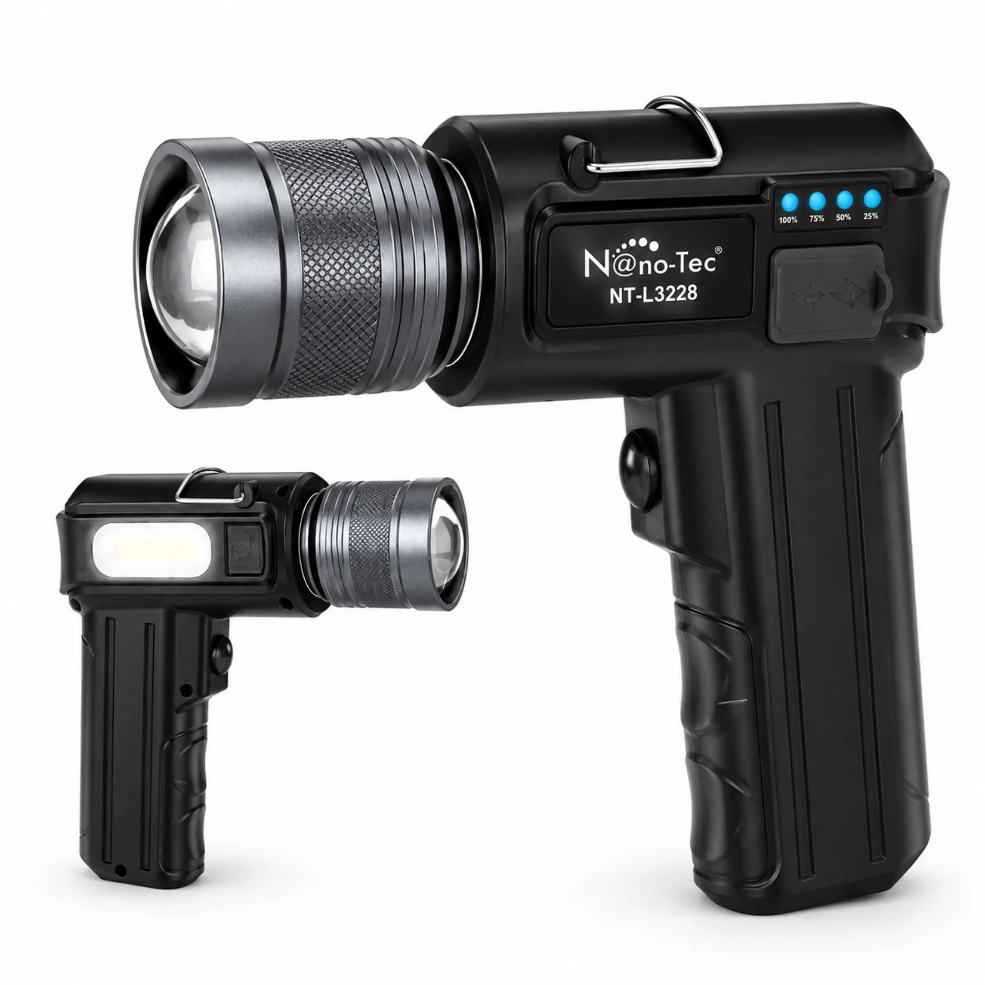 Linterna LED Recargable Nano-Tec 20W Con Power Bank Alcance De Hasta 5 Km NT-L3228