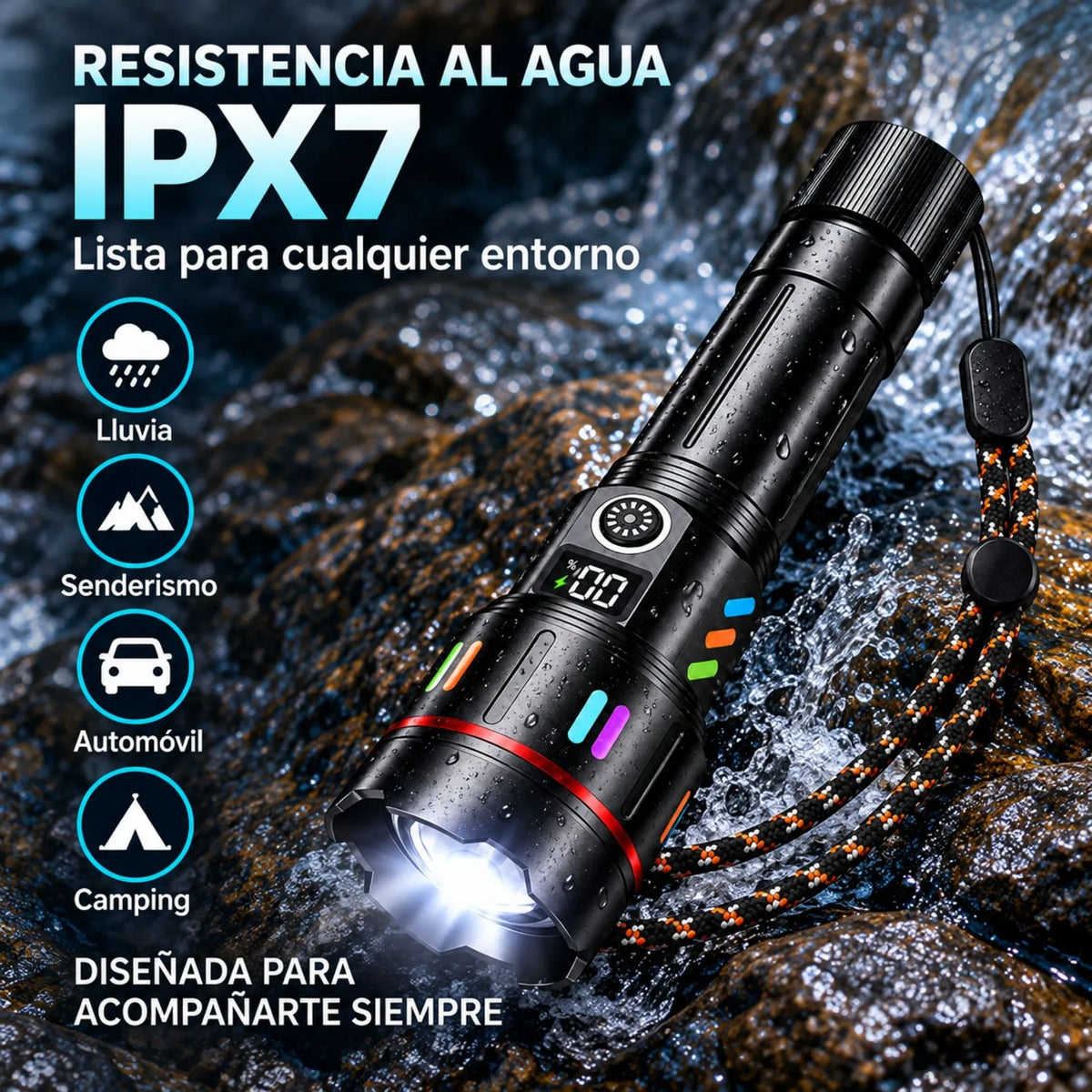Linterna LED Recargable De Alta Potencia Con Power Bank, Zoom E IPX7 Baihuo City MY-7643