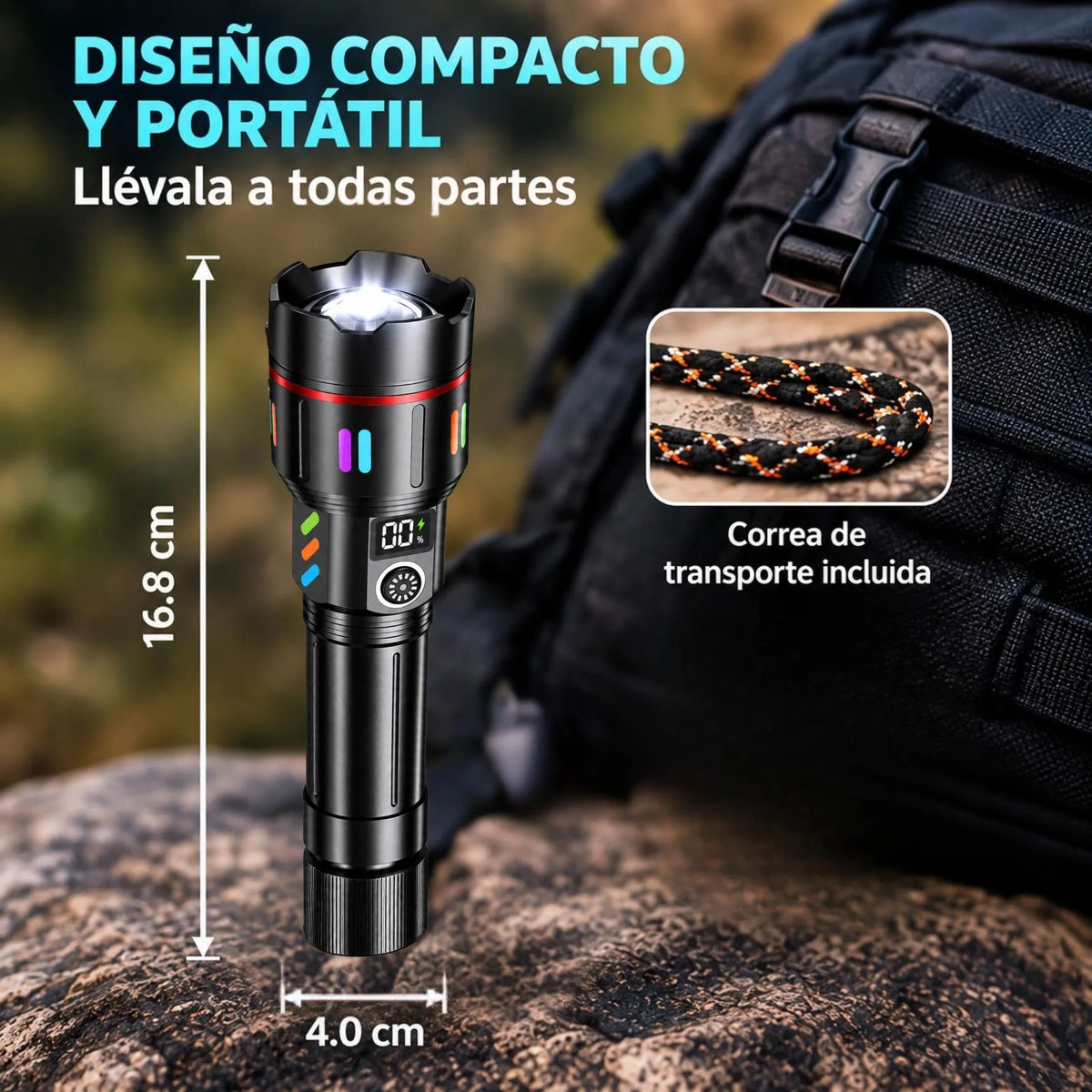 Linterna LED Recargable De Alta Potencia Con Power Bank, Zoom E IPX7 Baihuo City MY-7643