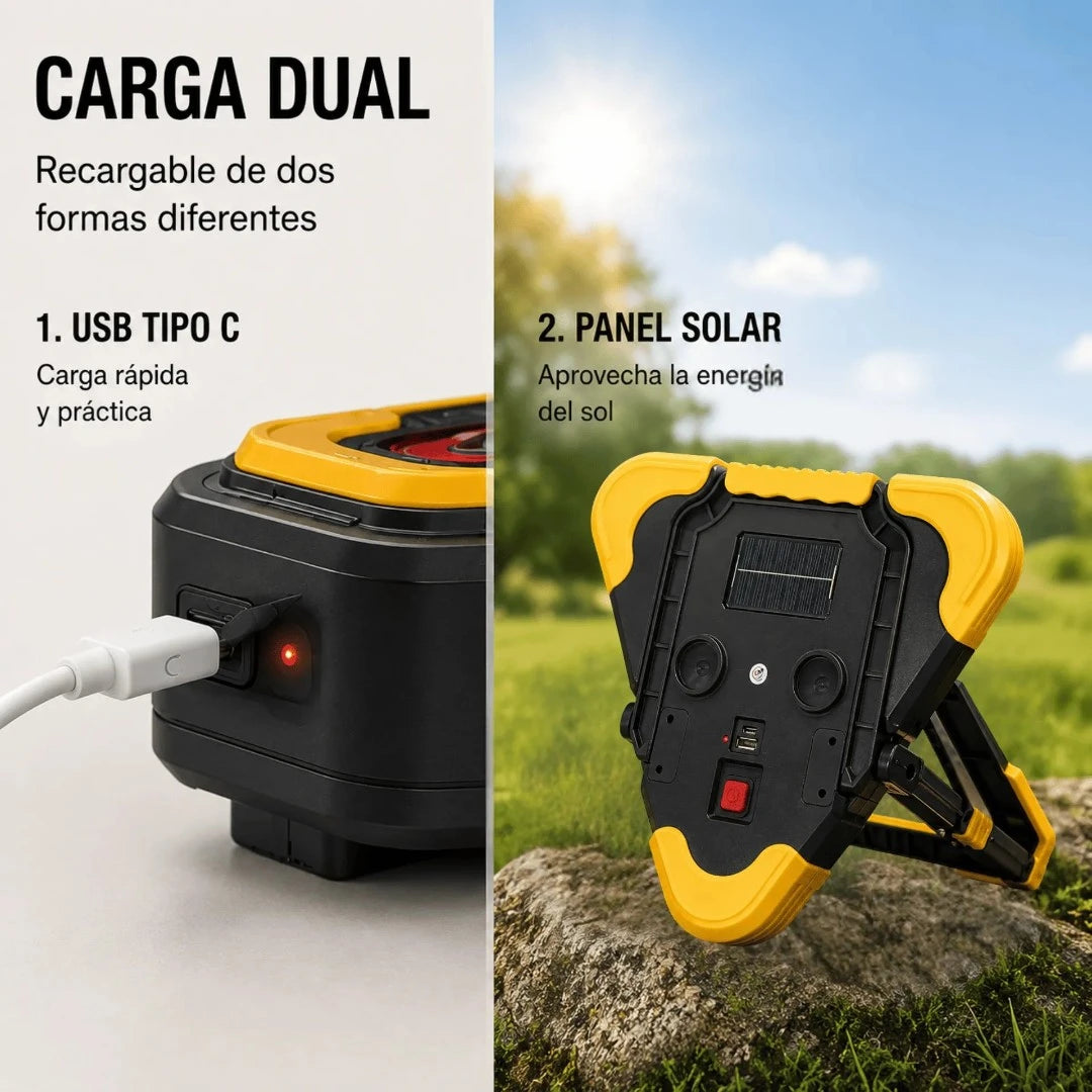 Luz De Emergencia LED Recargable Con Power Bank Y Panel Solar HB-7709