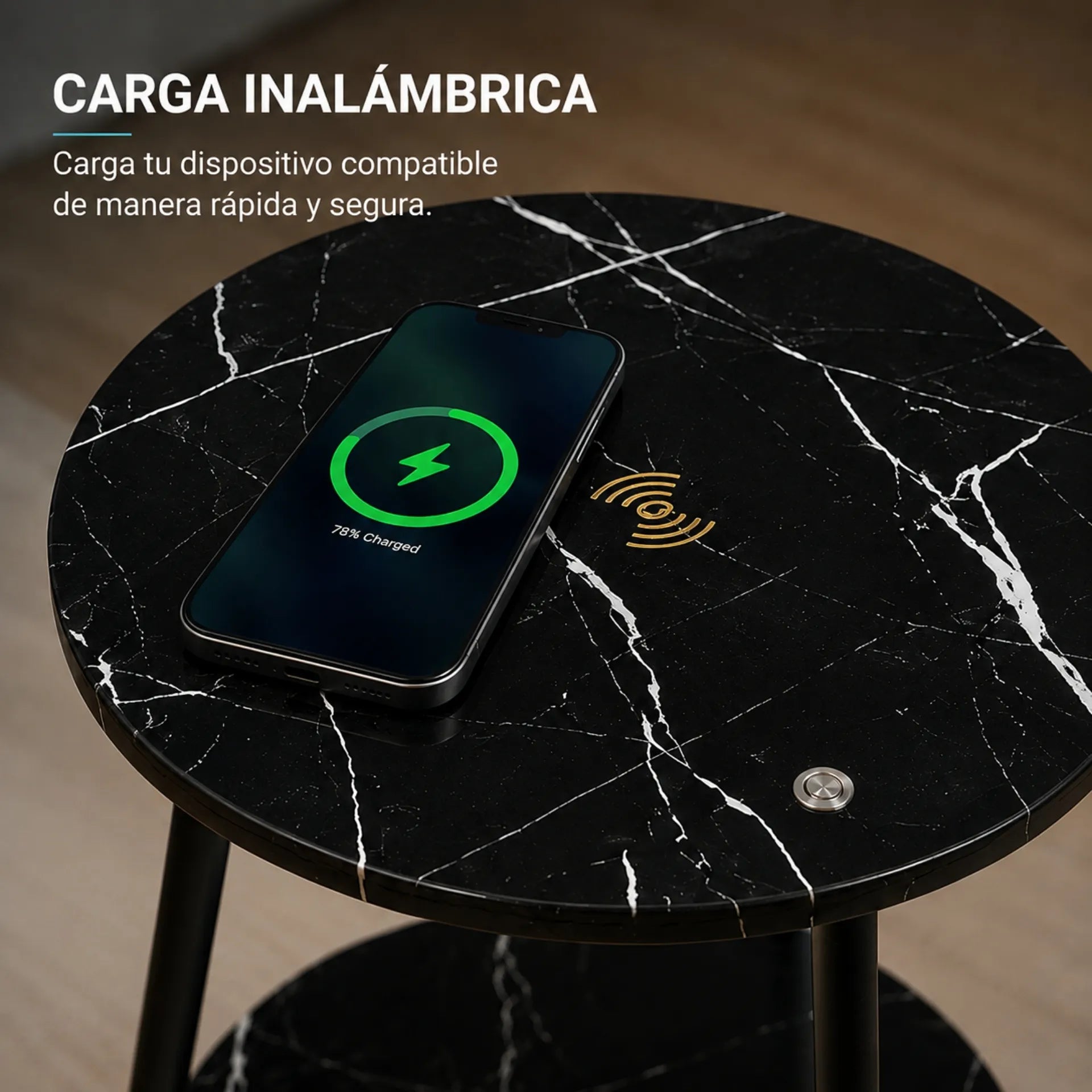 Mesa de Centro 2 Niveles Diseño Mármol Con Carga Inalámbrica y Luz Touch ZX009