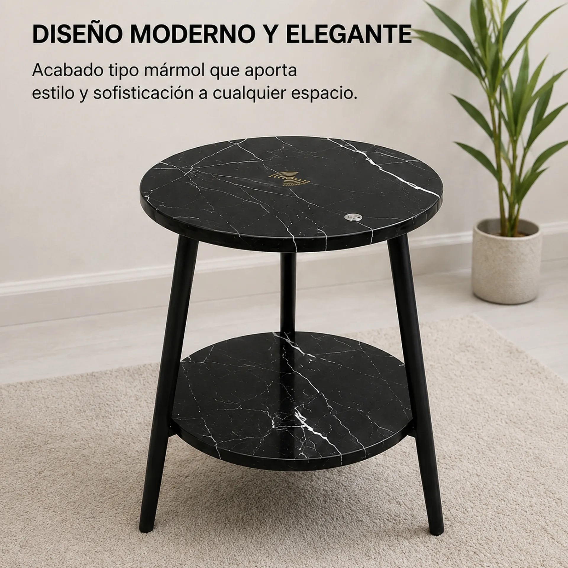Mesa de Centro 2 Niveles Diseño Mármol Con Carga Inalámbrica y Luz Touch ZX009
