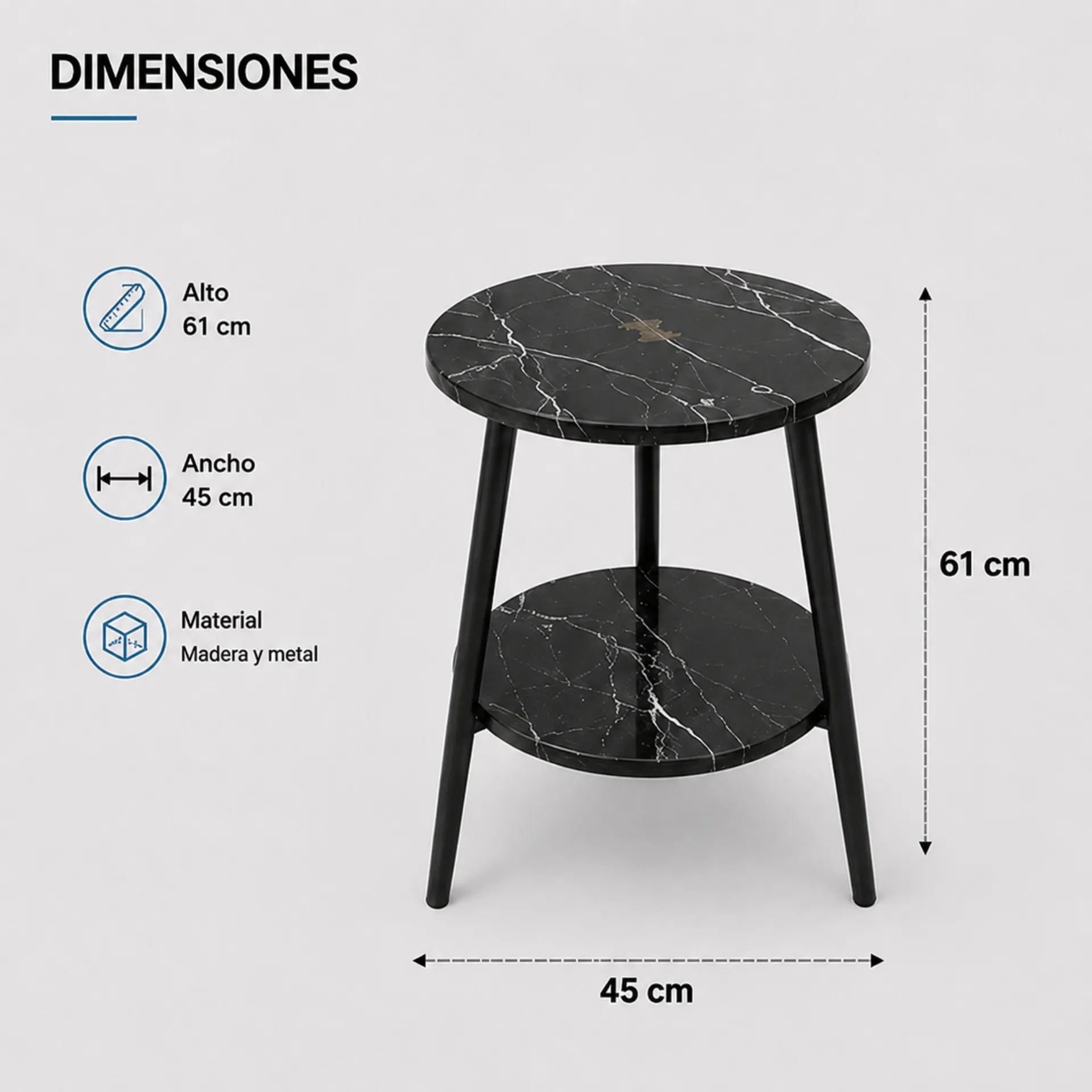 Mesa de Centro 2 Niveles Diseño Mármol Con Carga Inalámbrica y Luz Touch ZX009