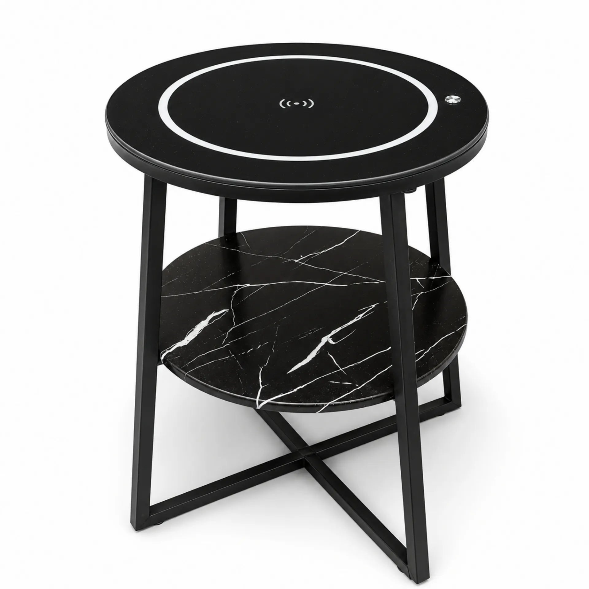 Mesa De Centro 2 Niveles Diseño Mármol Con Carga Inalámbrica Y Luz Touch ZX008