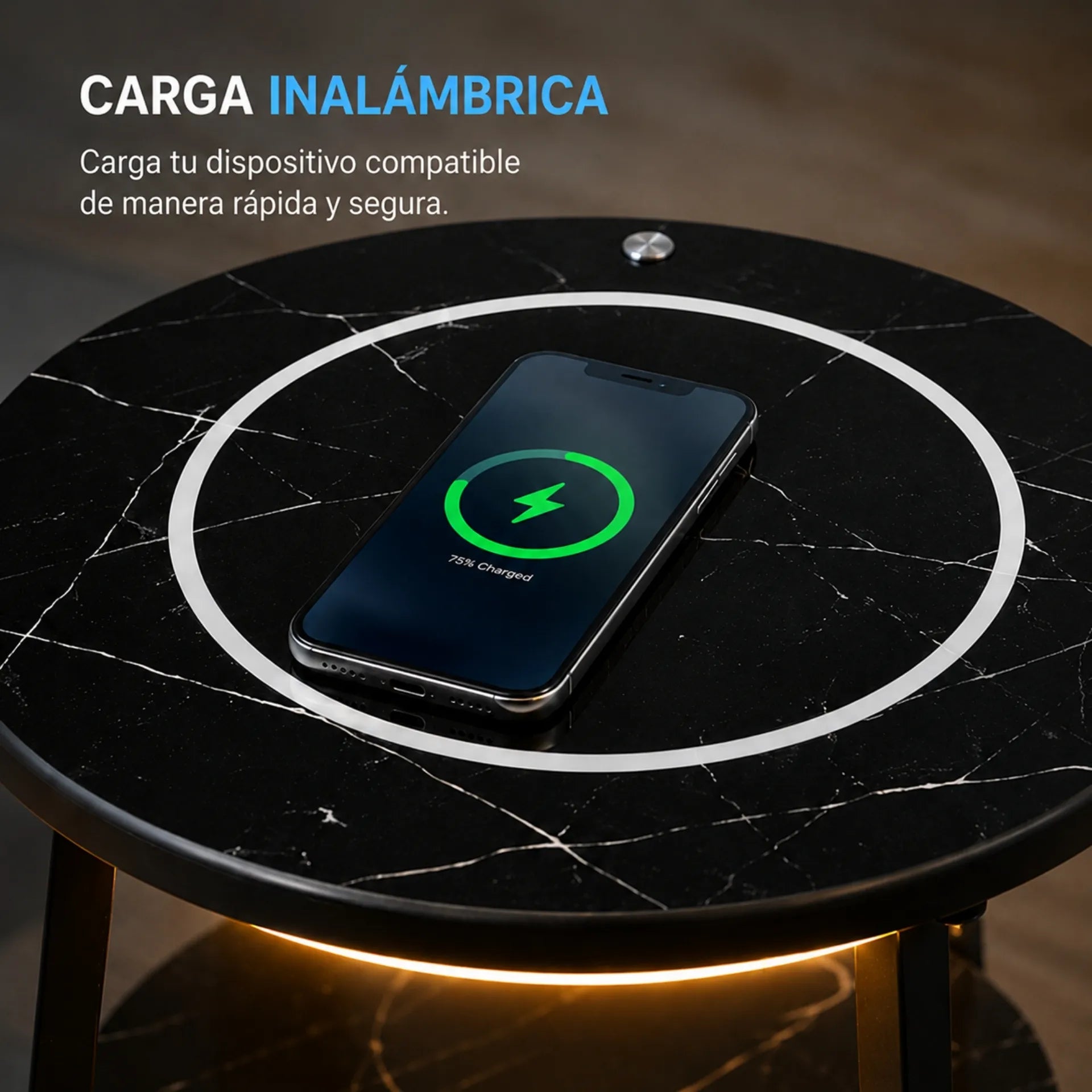 Mesa De Centro 2 Niveles Diseño Mármol Con Carga Inalámbrica Y Luz Touch ZX008