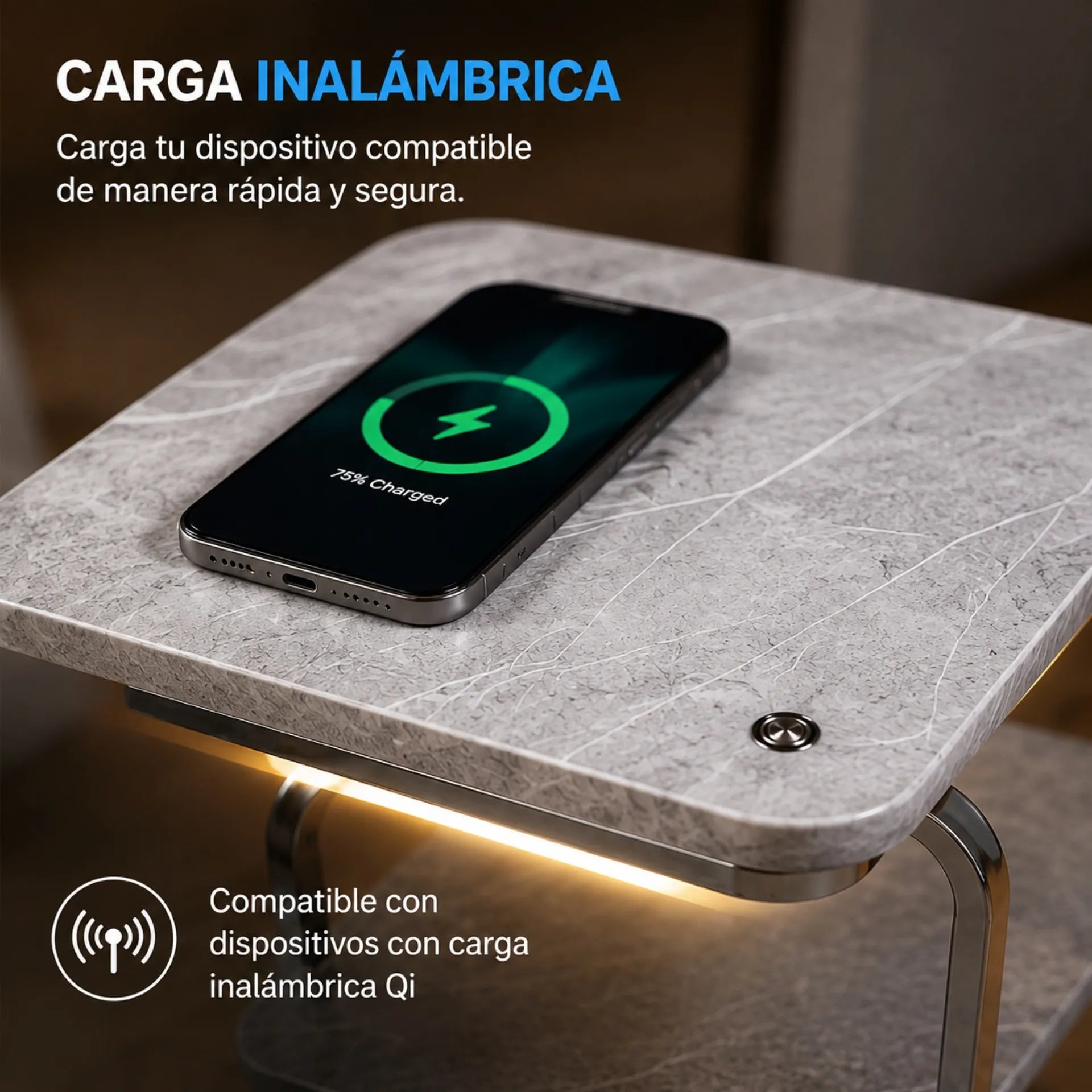 Mesa De Centro 3 Niveles Diseño Mármol Con Carga Inalámbrica Y Luz Touch ZX010 B2B