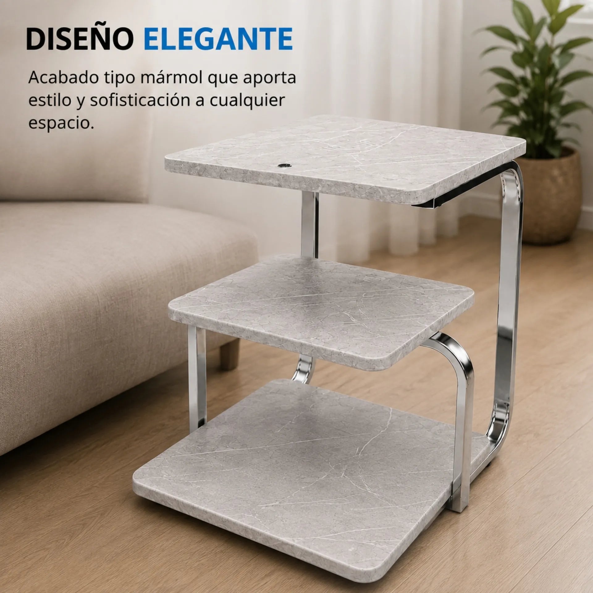 Mesa De Centro 3 Niveles Diseño Mármol Con Carga Inalámbrica Y Luz Touch ZX010 B2B
