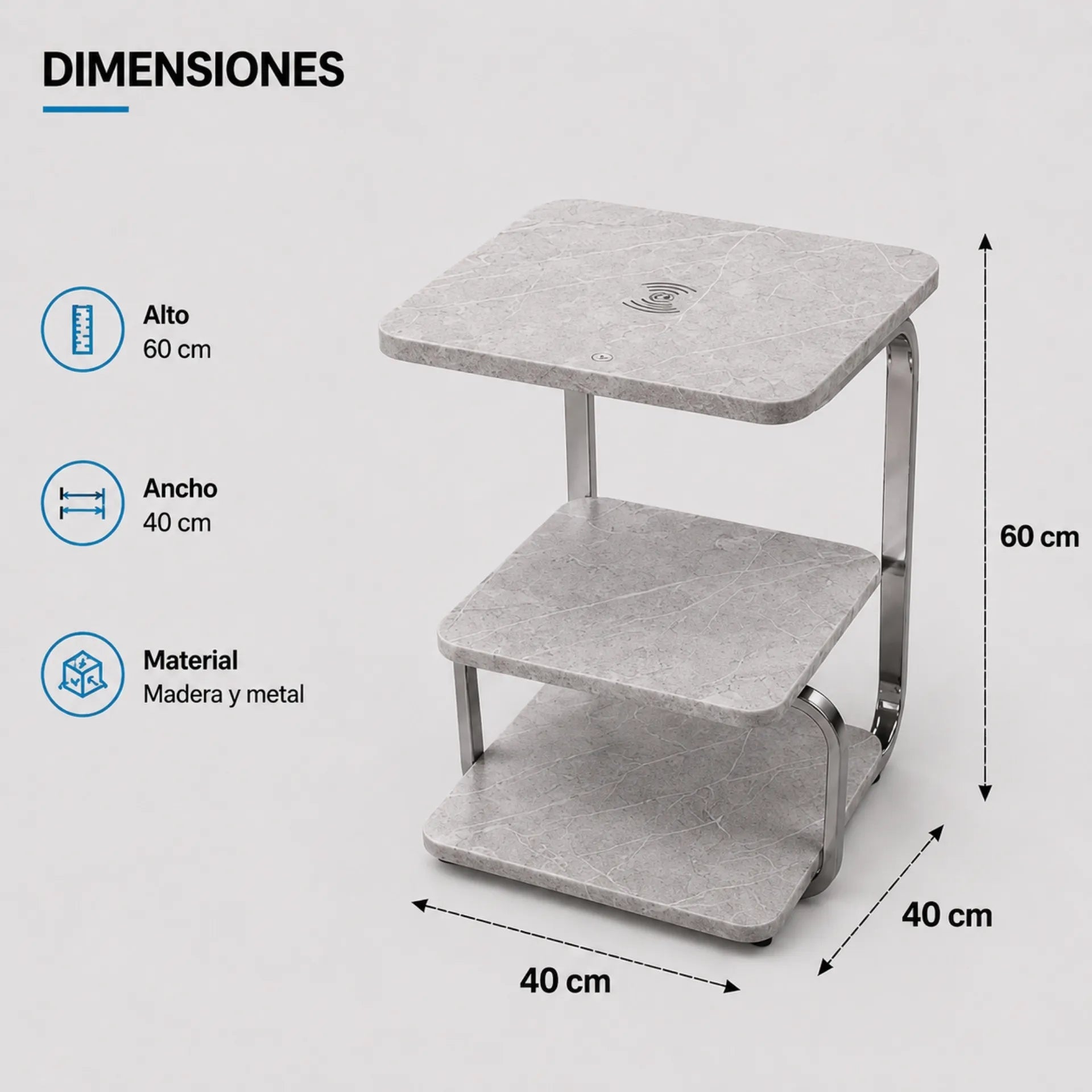 Mesa De Centro 3 Niveles Diseño Mármol Con Carga Inalámbrica Y Luz Touch ZX010 B2B