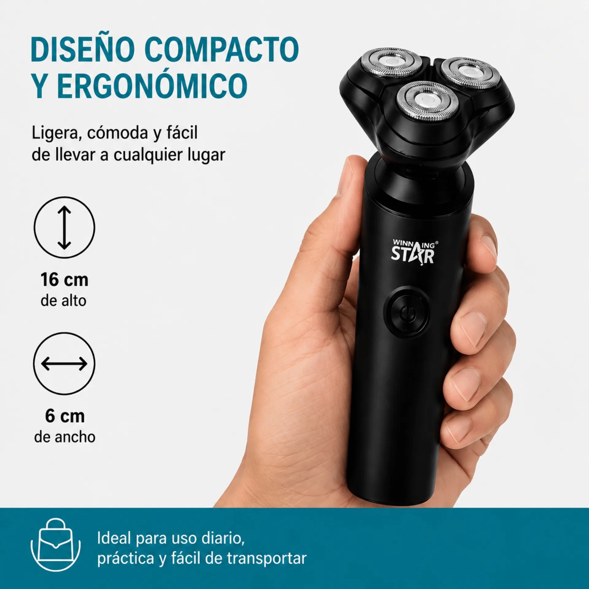 Máquina Afeitadora Winning Star Con 3 Cabezales Flotantes 3D, Motor 8800 RPM y Carga USB ST-5686