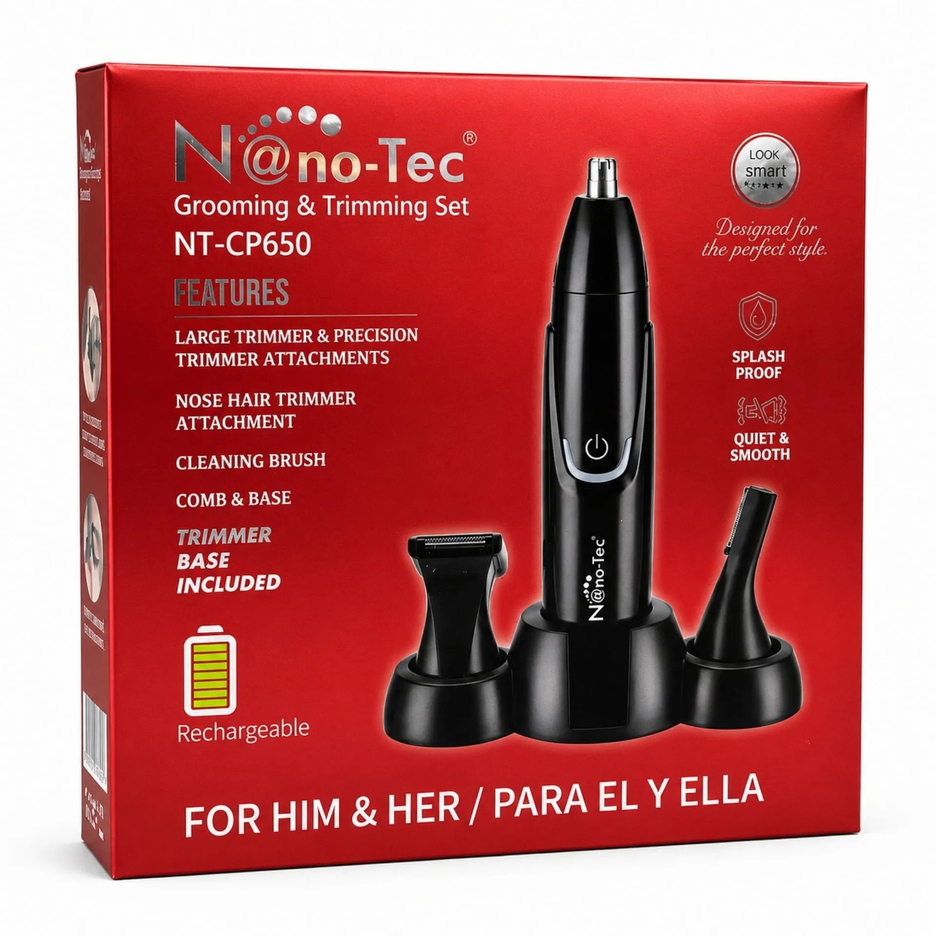Máquina Depiladora 3 En 1 Nano-Tec Recargable Para Nariz, Patillas Y Perfilado NT-CP650
