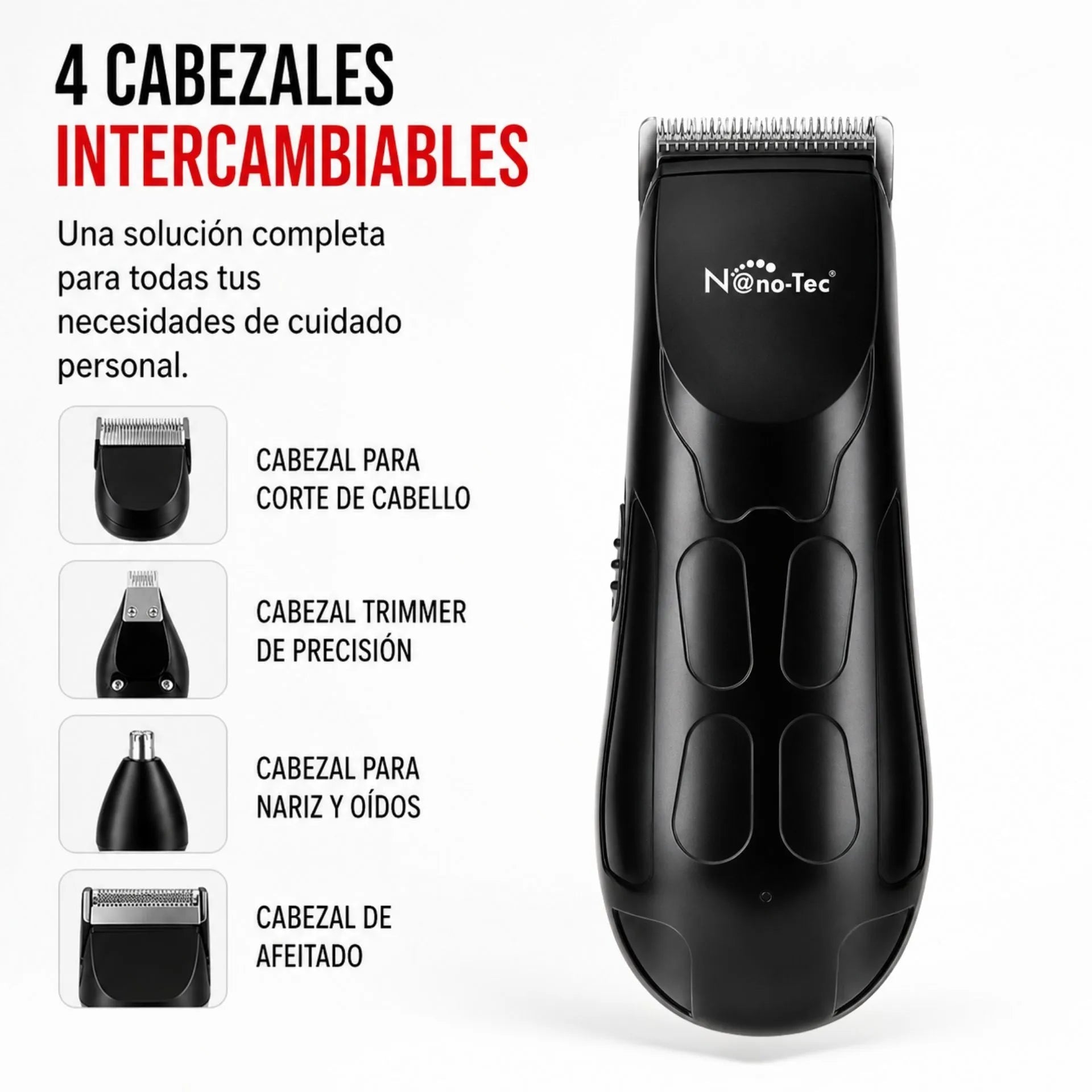 Set Máquina Multifuncional 4 En 1 Con Peines Guía Recargable Nano-Tec NT-CP679