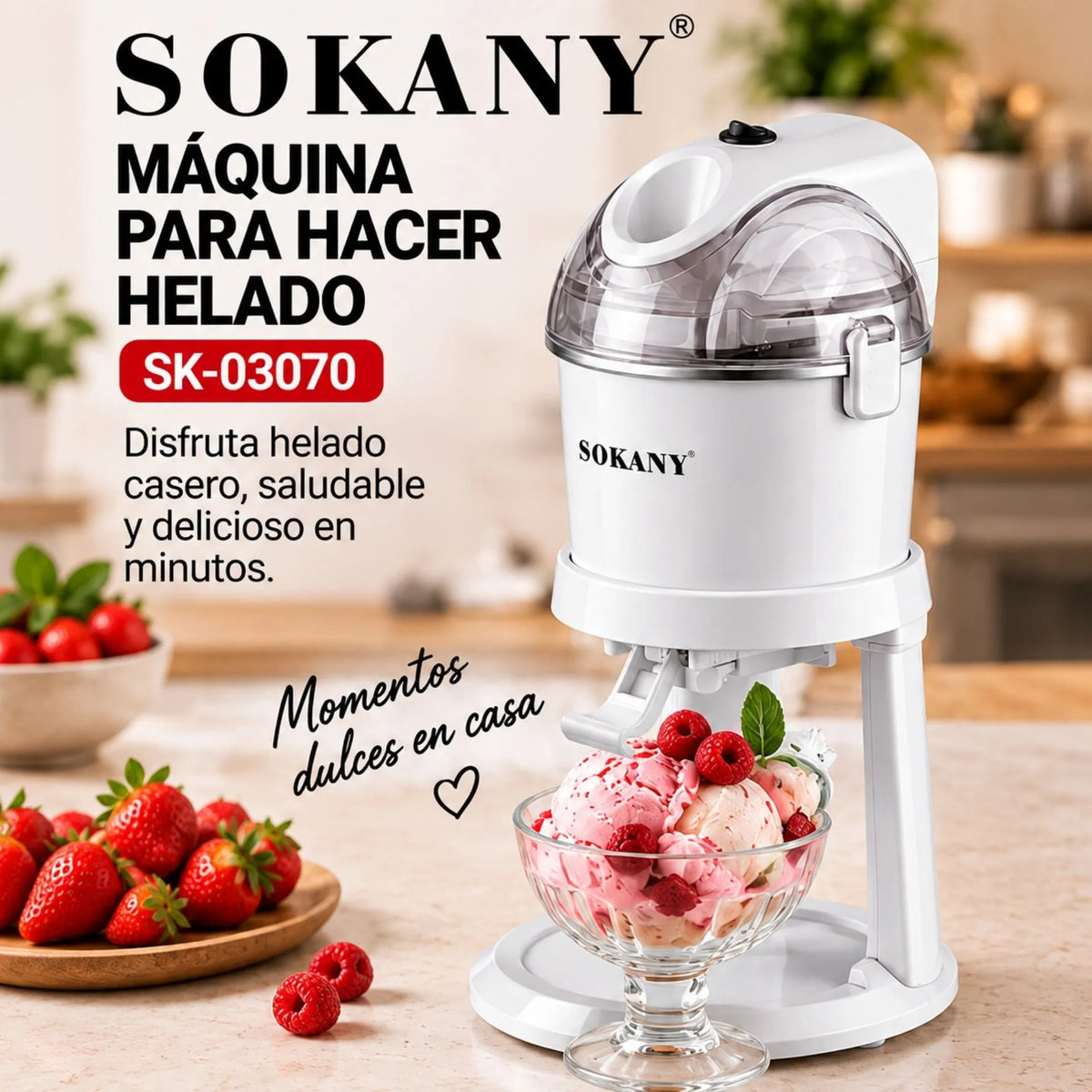 Máquina Para Hacer Helados Capacidad 1 Litro De Producción Rápida 15W Sokany SK-03070