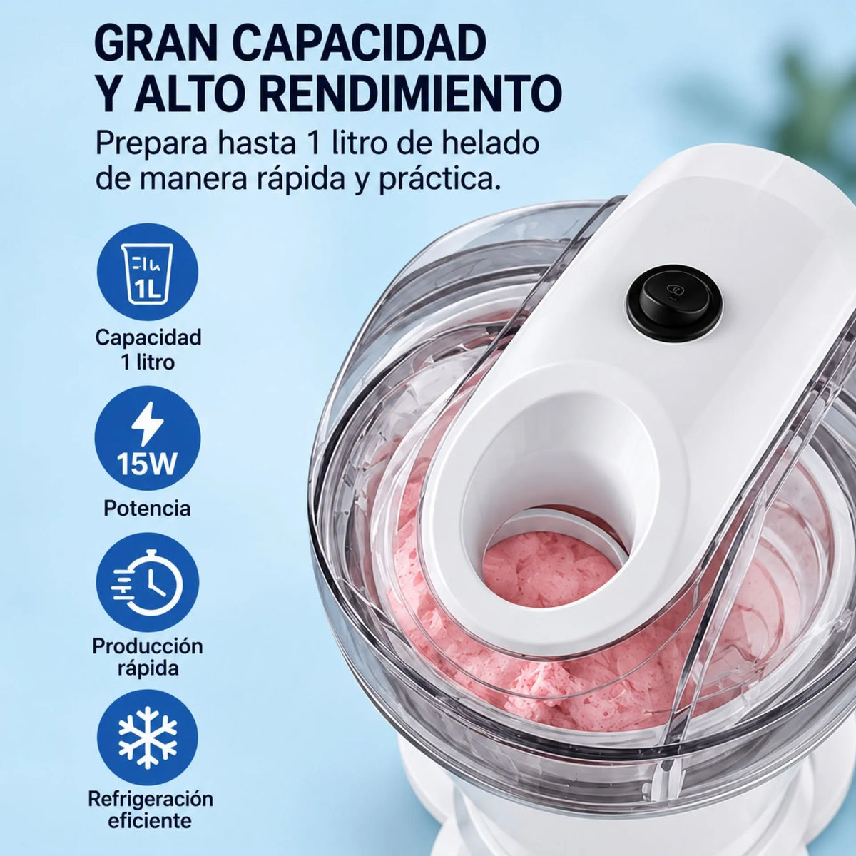 Máquina Para Hacer Helados Capacidad 1 Litro De Producción Rápida 15W Sokany SK-03070