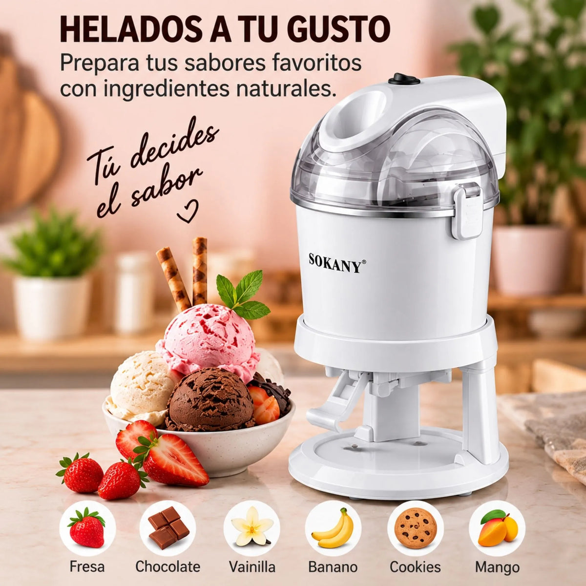 Máquina Para Hacer Helados Capacidad 1 Litro De Producción Rápida 15W Sokany SK-03070