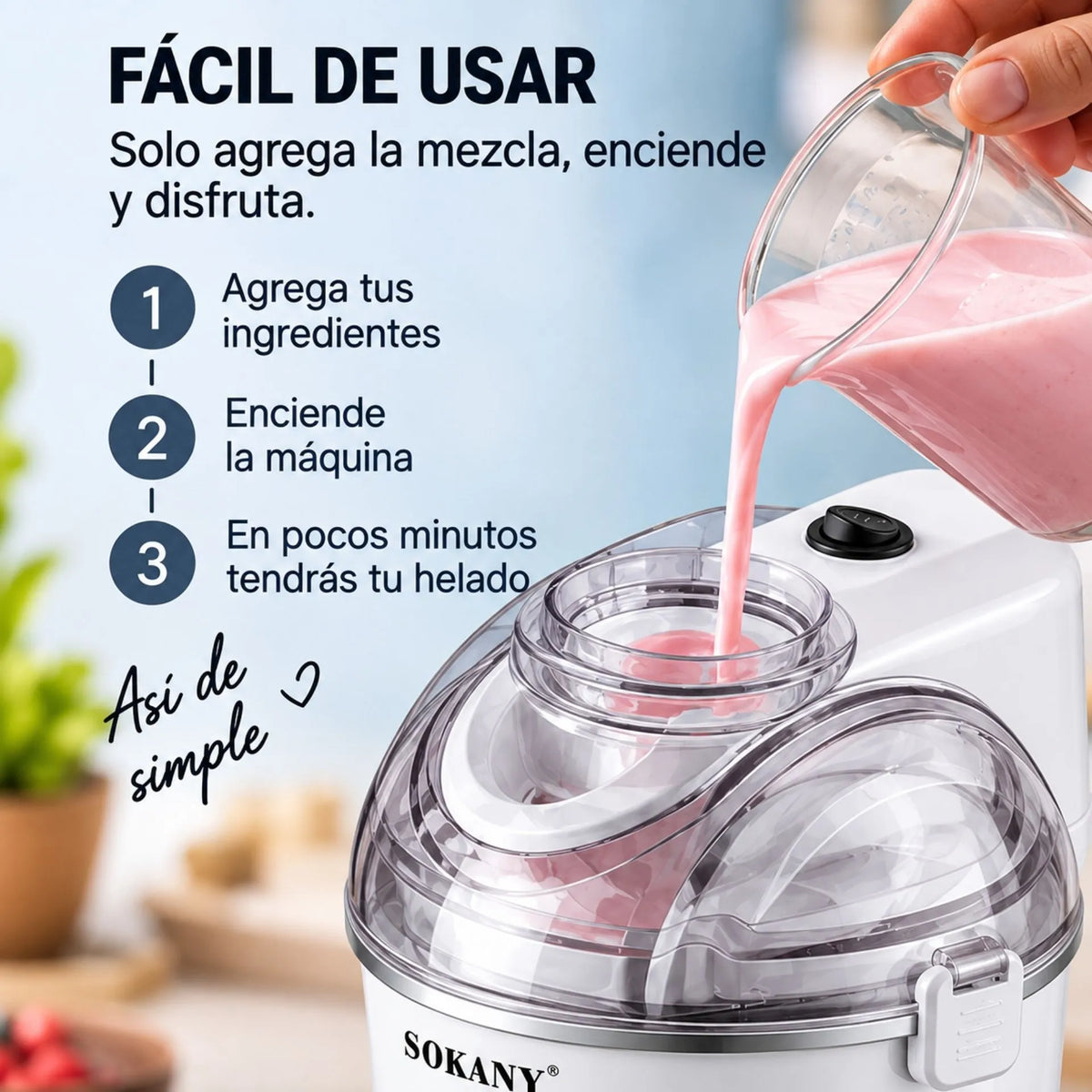 Máquina Para Hacer Helados Capacidad 1 Litro De Producción Rápida 15W Sokany SK-03070