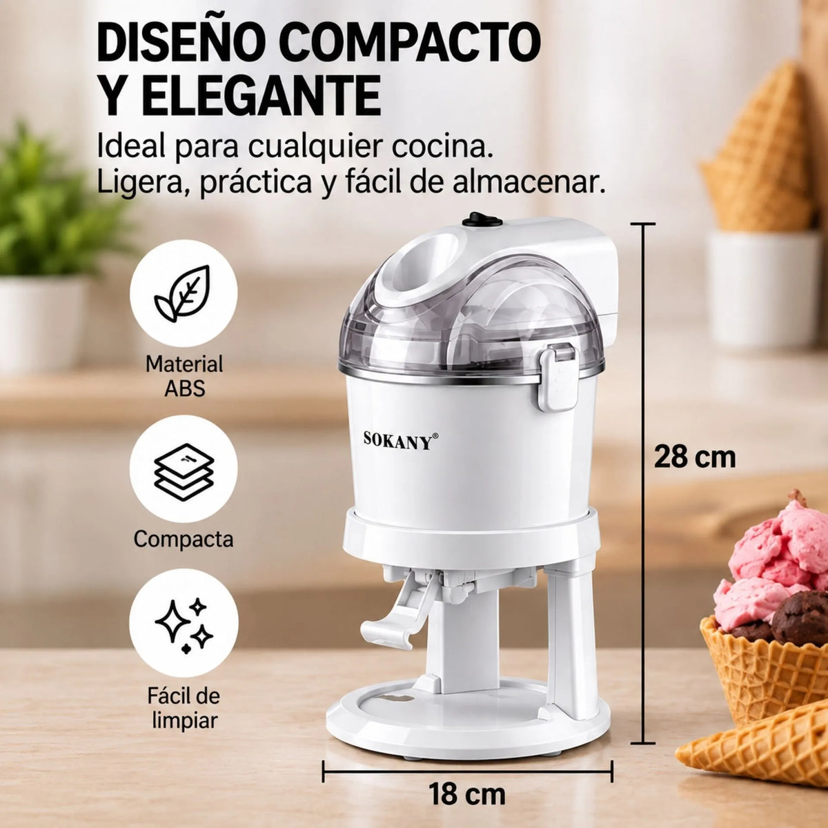Máquina Para Hacer Helados Capacidad 1 Litro De Producción Rápida 15W Sokany SK-03070