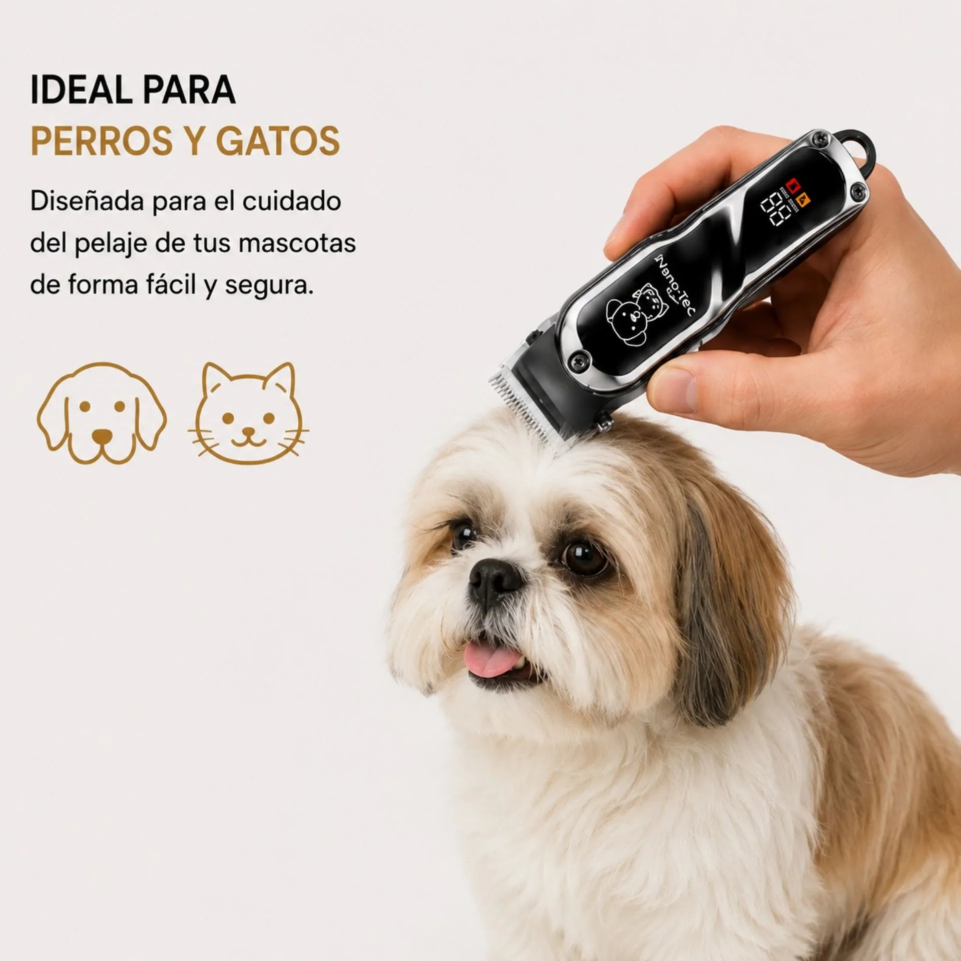 Máquina Peluquera Recargable Para Mascotas Nano-Tec Pantalla Digital Y Guías De Corte NT-CP677
