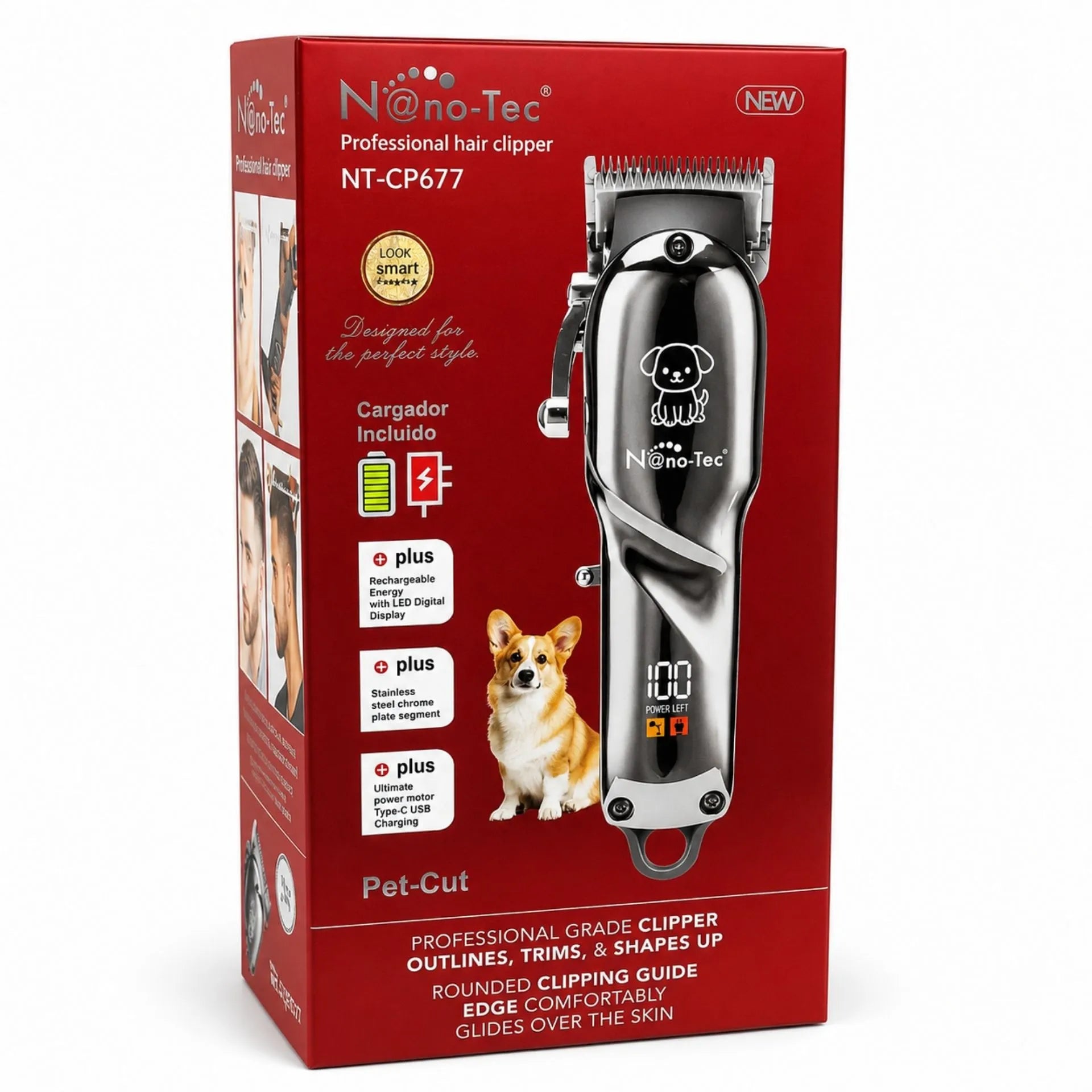 Máquina Peluquera Recargable Para Mascotas Nano-Tec Pantalla Digital Y Guías De Corte NT-CP677