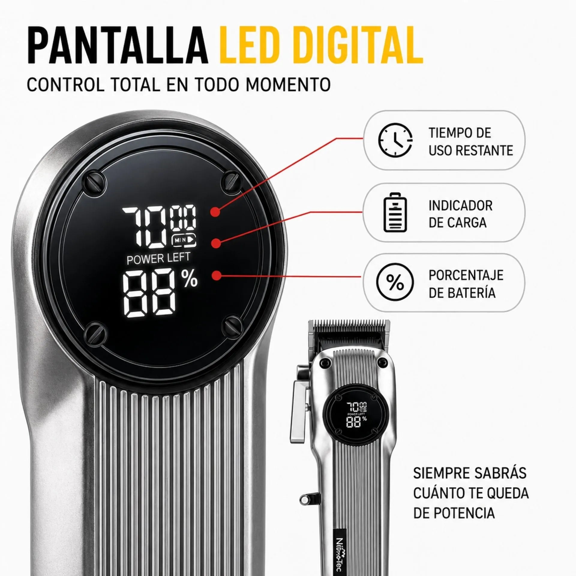 Máquina Cortadora De Cabello Profesional Recargable Pantalla LED Nano-Tec NT-CP661