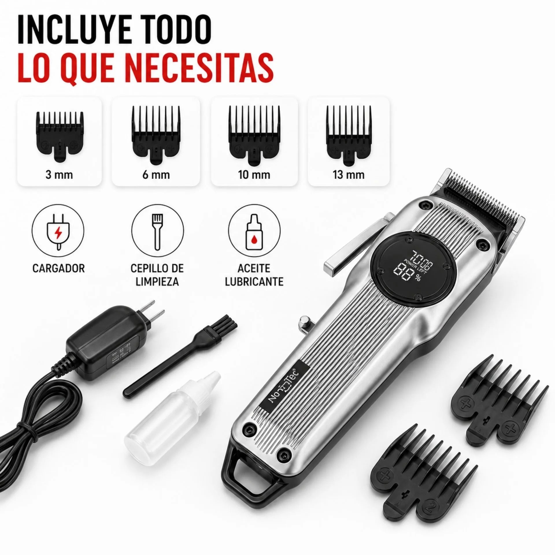 Máquina Cortadora De Cabello Profesional Recargable Pantalla LED Nano-Tec NT-CP661