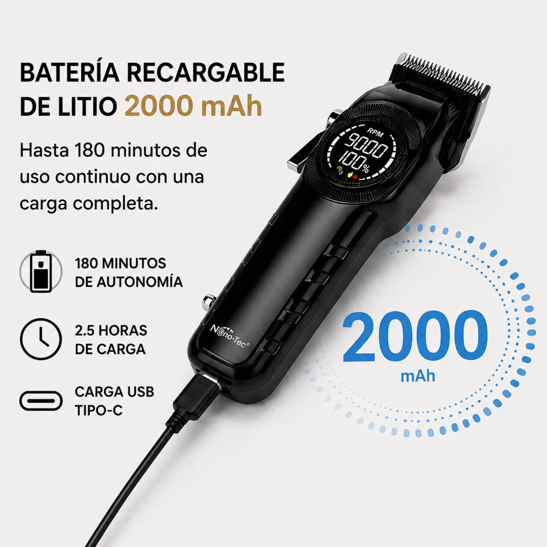 Máquina Cortadora De Cabello Profesional 9000 RPM Nano-Tec NT-CP673
