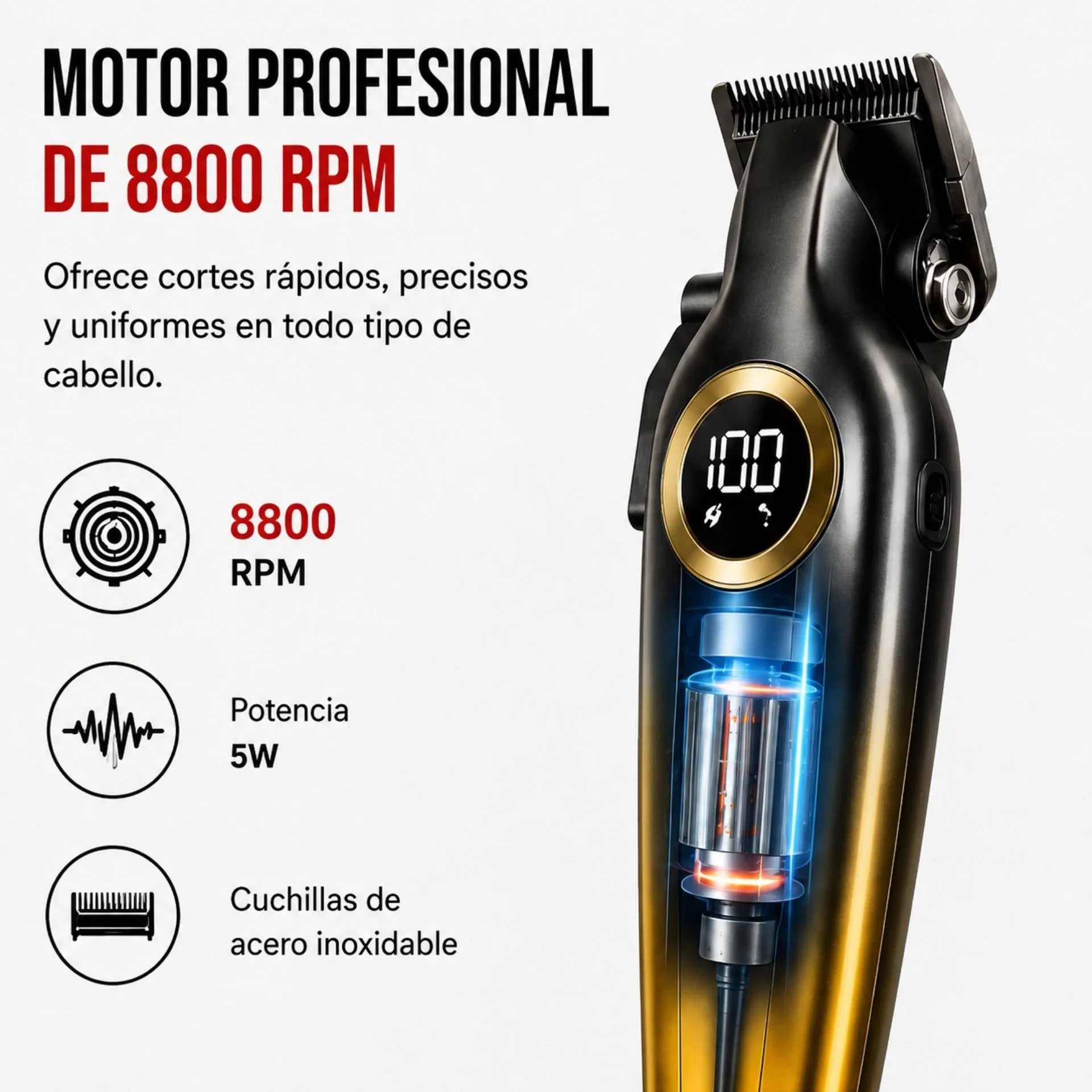 Máquina Cortadora De Cabello Profesional Pantalla Led 8800 RPM Nano-Tec NT-CP674