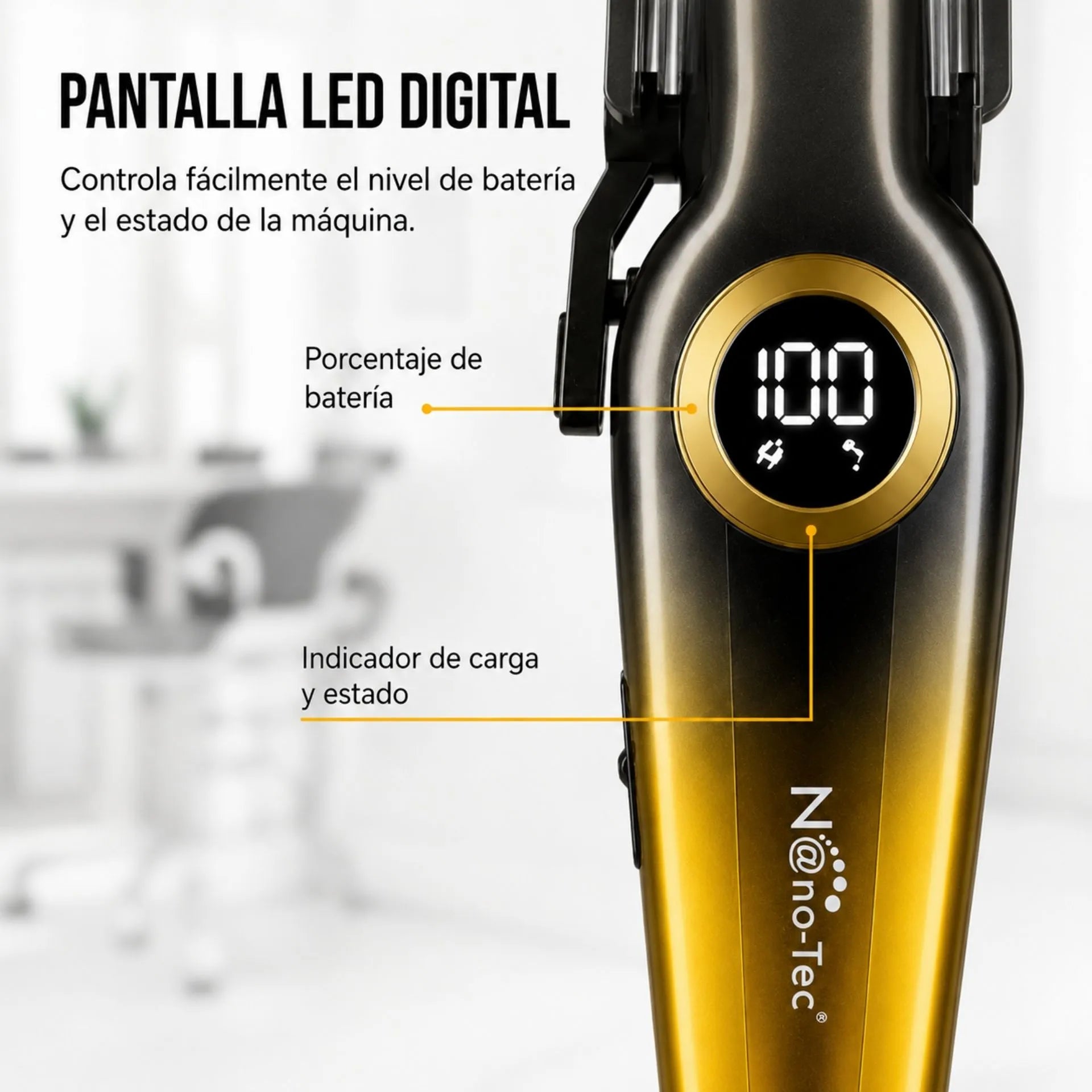 Máquina Cortadora De Cabello Profesional Pantalla Led 8800 RPM Nano-Tec NT-CP674