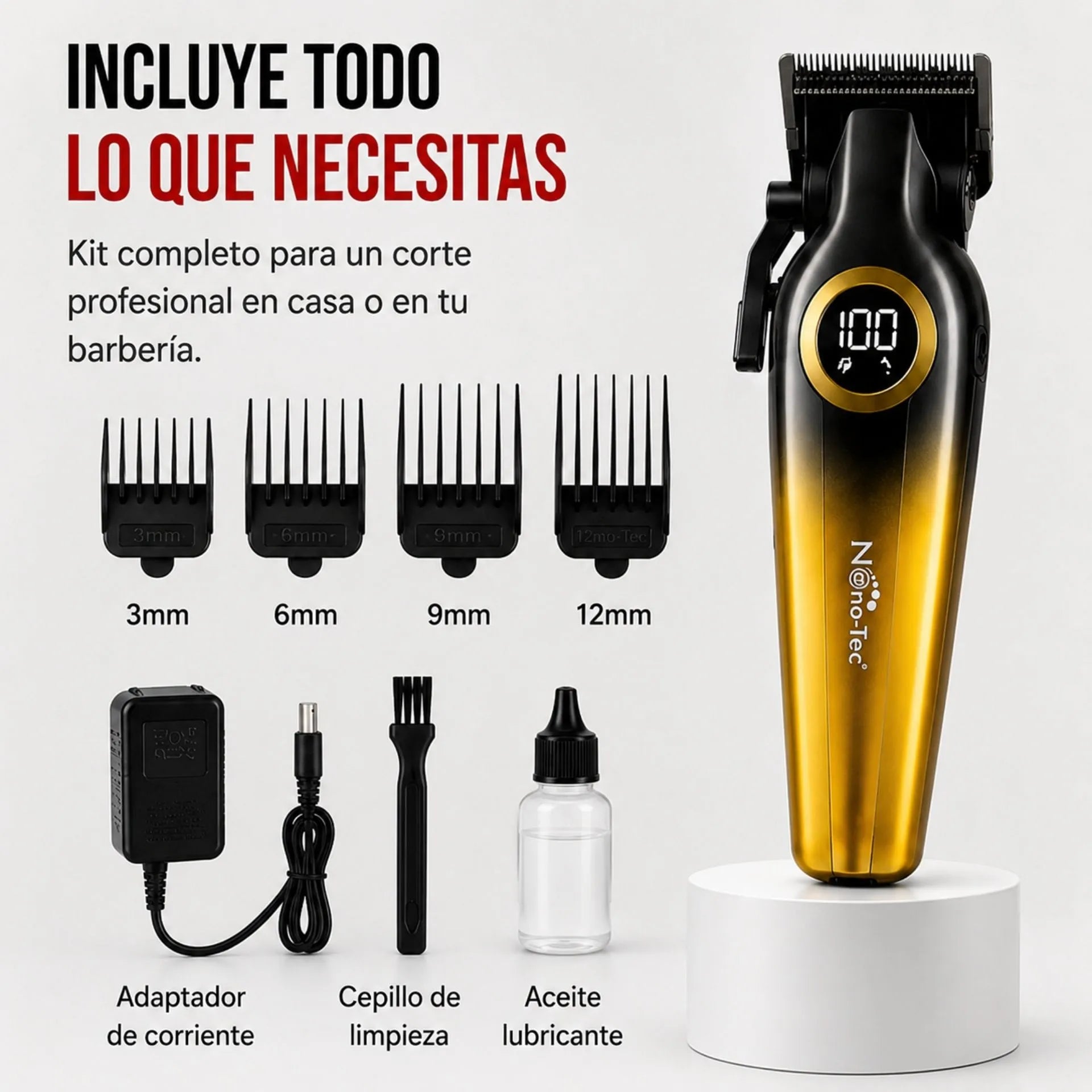 Máquina Cortadora De Cabello Profesional Pantalla Led 8800 RPM Nano-Tec NT-CP674