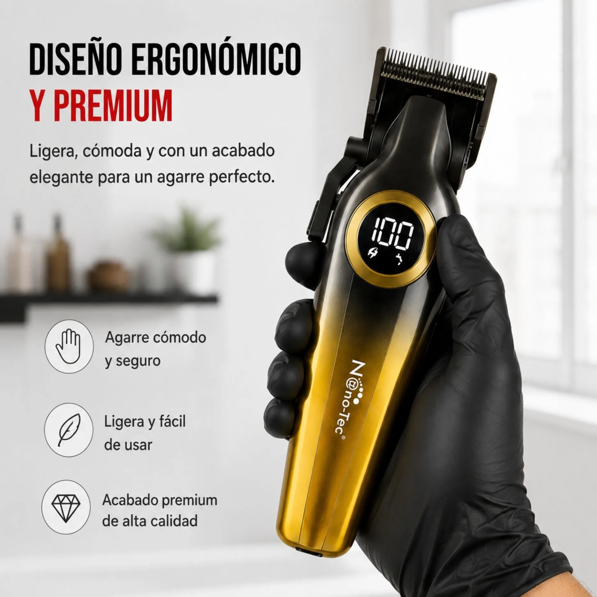 Máquina Cortadora De Cabello Profesional Pantalla Led 8800 RPM Nano-Tec NT-CP674