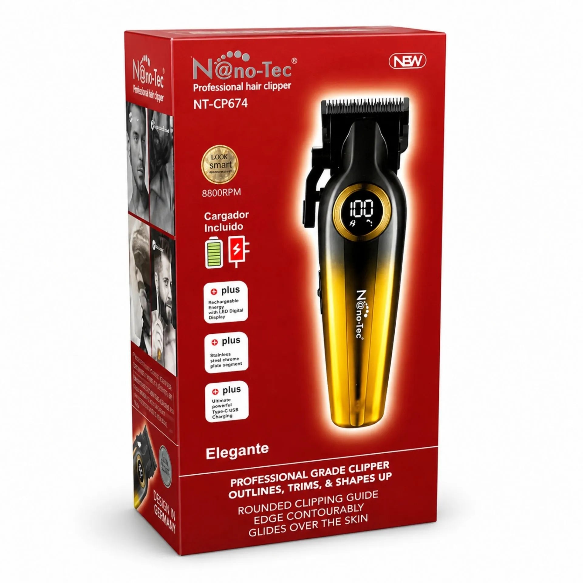 Máquina Cortadora De Cabello Profesional Pantalla Led 8800 RPM Nano-Tec NT-CP674