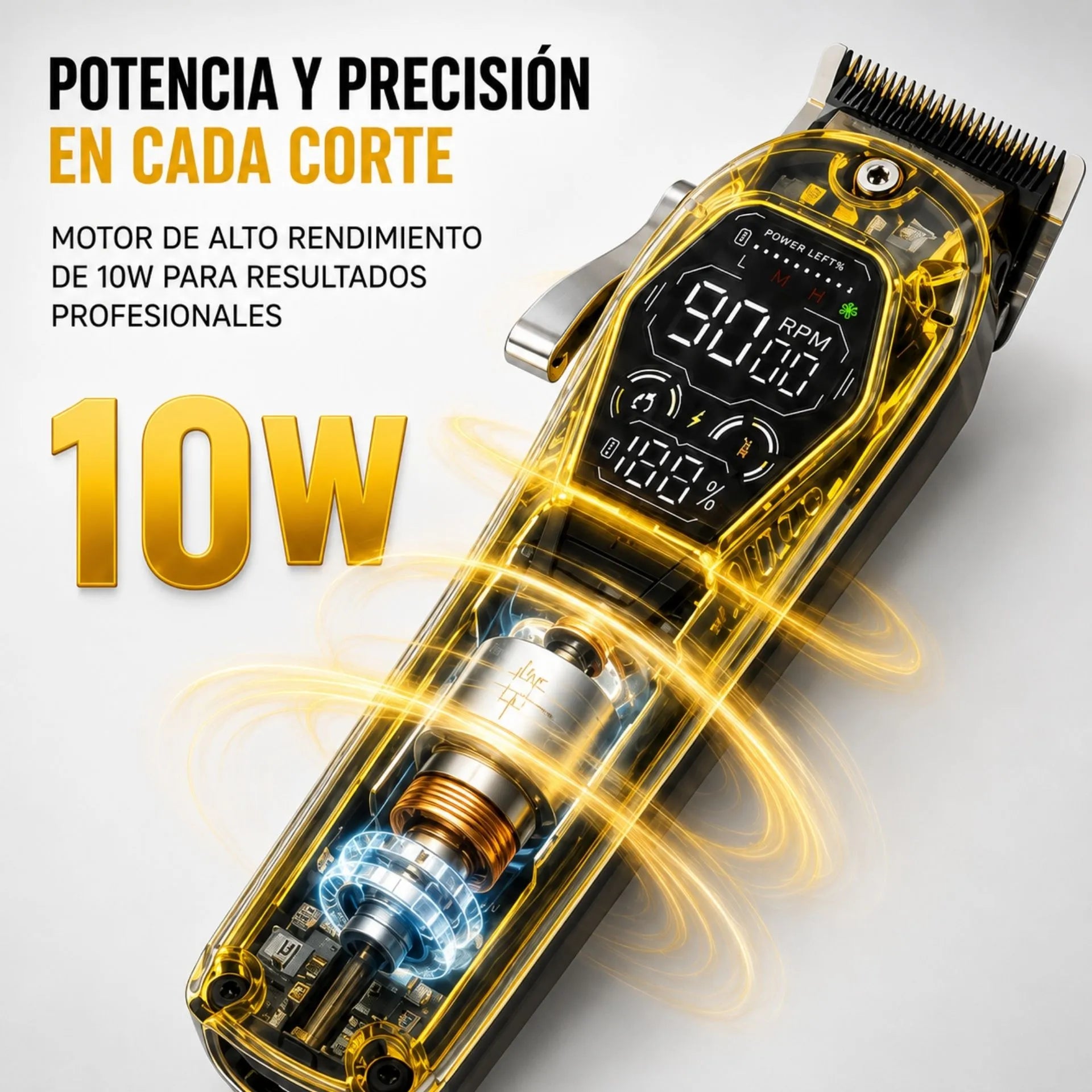 Máquina Peluquera De Cabello Profesional Recargable Pantalla LED 10W Y 8 Peines Guía Nano-Tec NT-CP676