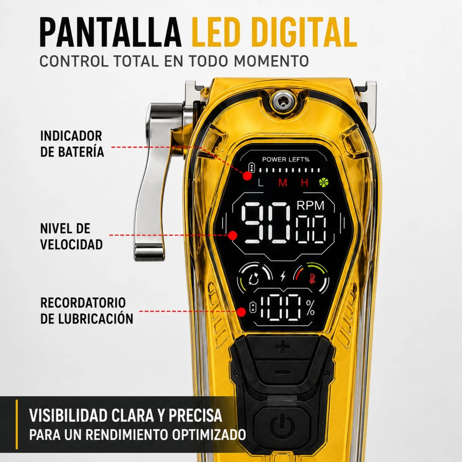 Máquina Peluquera De Cabello Profesional Recargable Pantalla LED 10W Y 8 Peines Guía Nano-Tec NT-CP676
