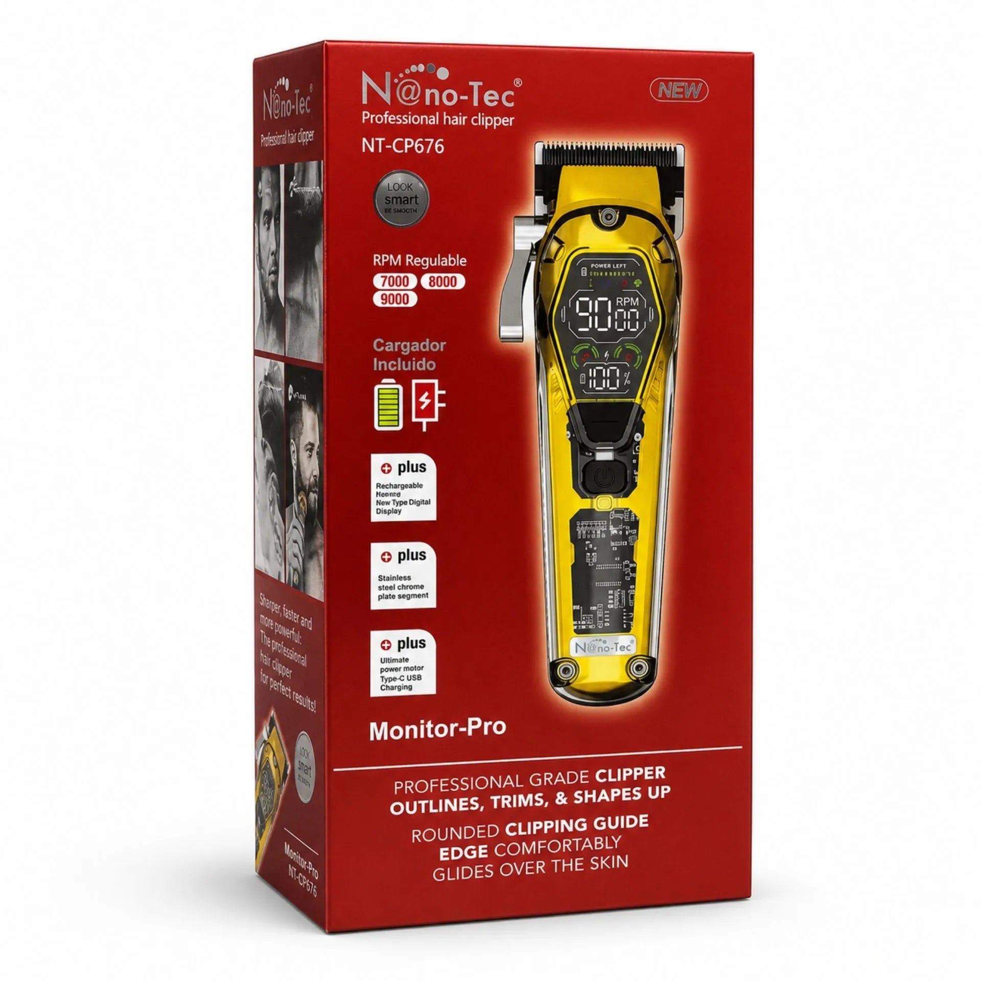 Máquina Peluquera De Cabello Profesional Recargable Pantalla LED 10W Y 8 Peines Guía Nano-Tec NT-CP676