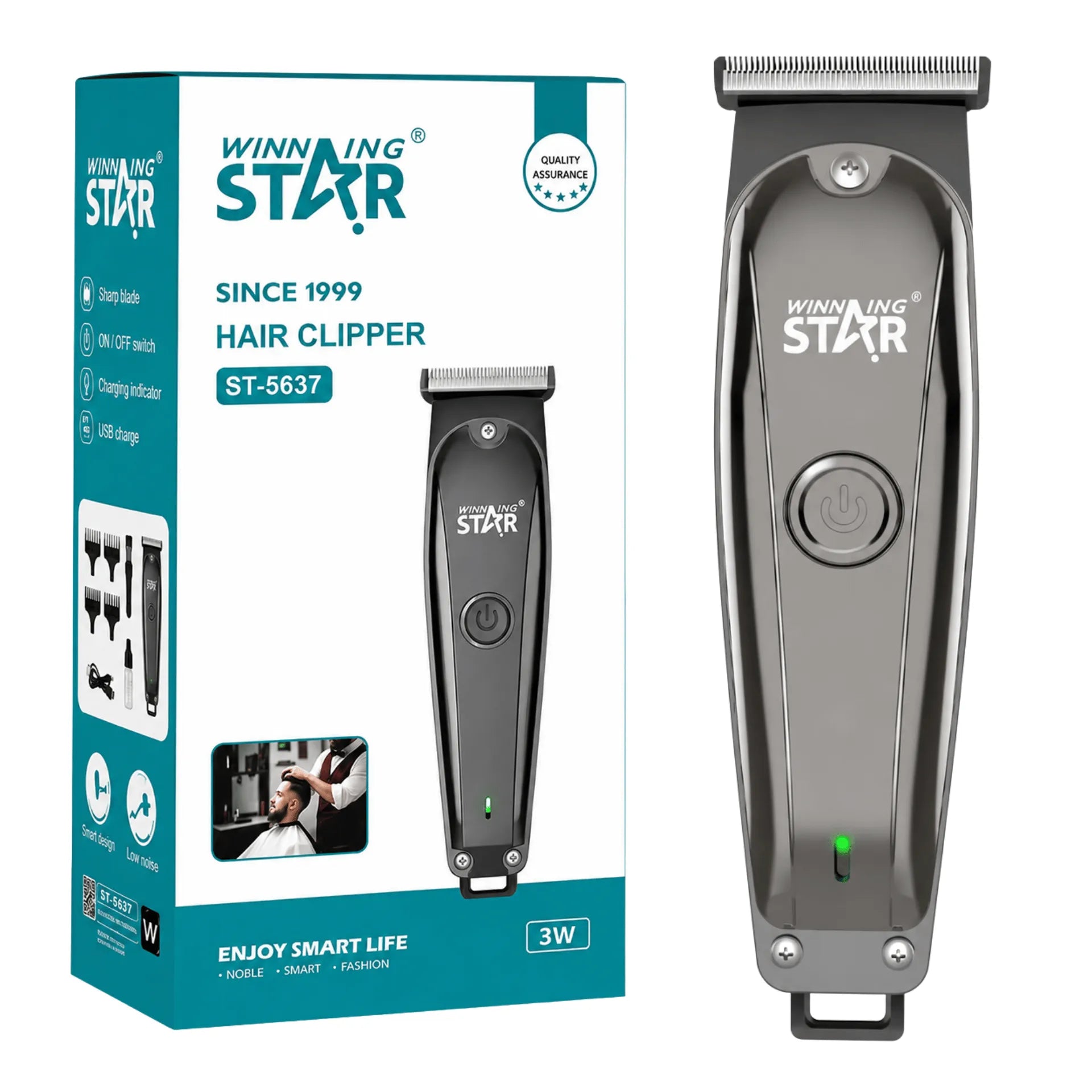 Máquina Peluquera Recargable Winning Star Con Motor 7000 RPM y 3 Peines Guía ST-5637